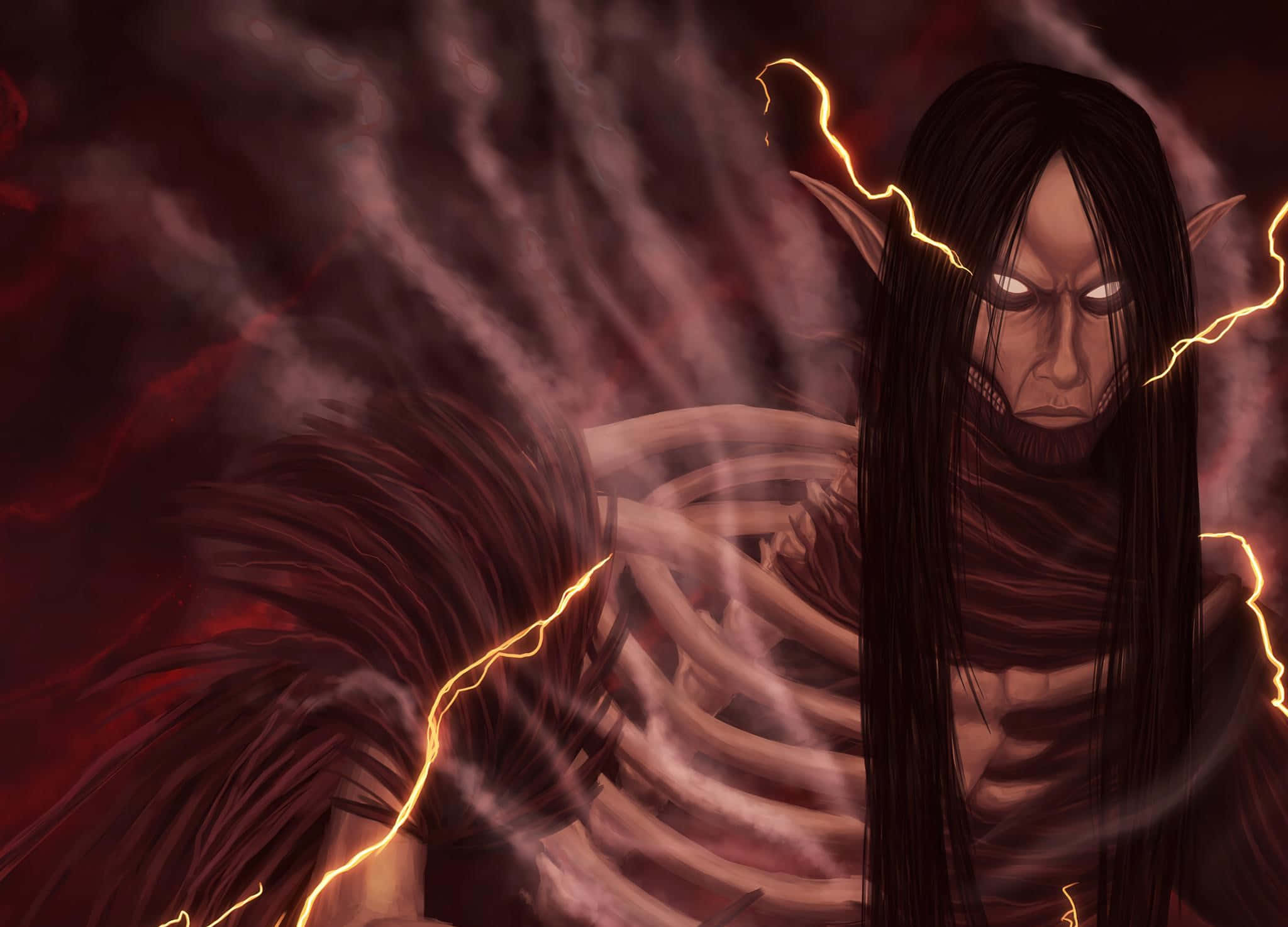 Founding Titan, glowing eyes, crackling lightning, Full HD Desktop Wallpaper