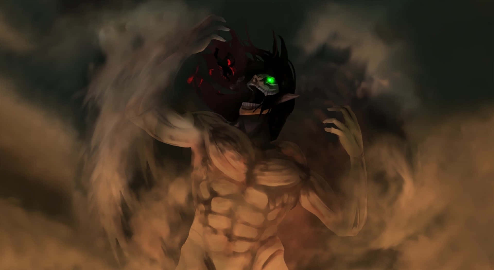 Founding Titan, glowing green eye, red glowing mouth, HD Desktop Wallpaper
