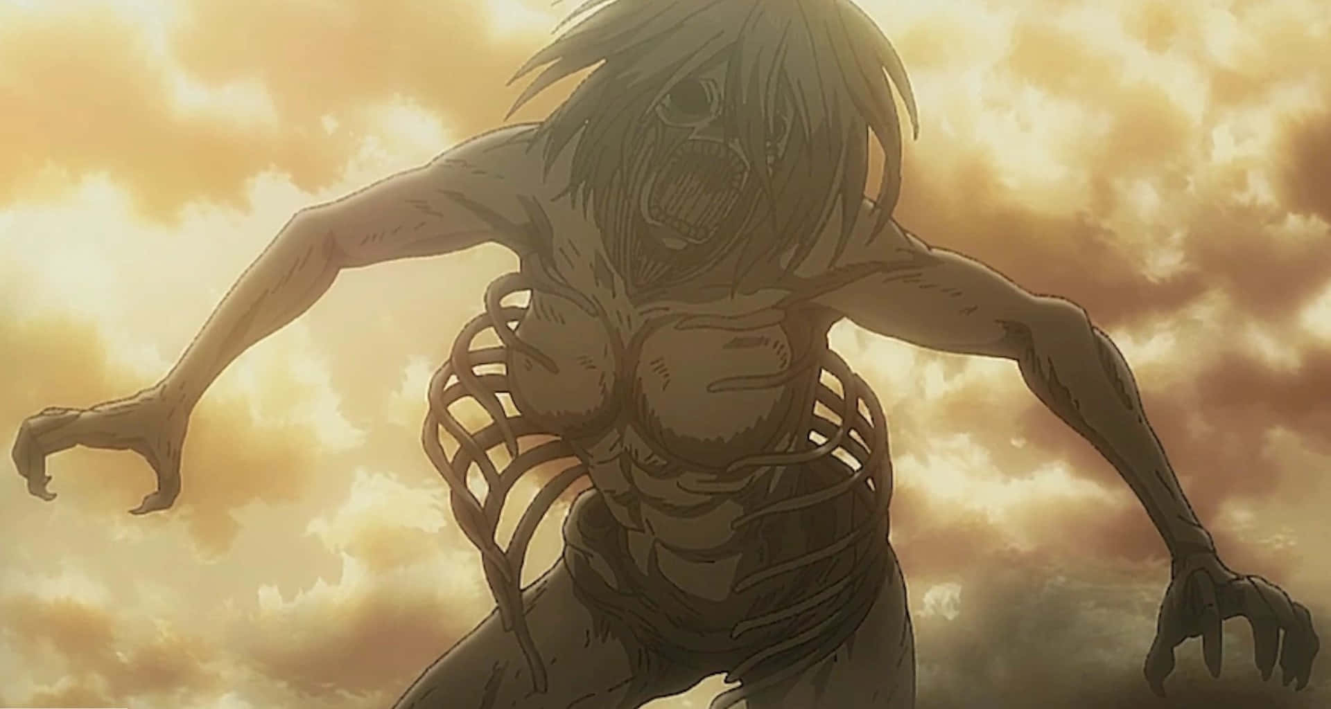 Founding Titan, golden sunset sky, screaming face, Full HD Desktop Wallpaper