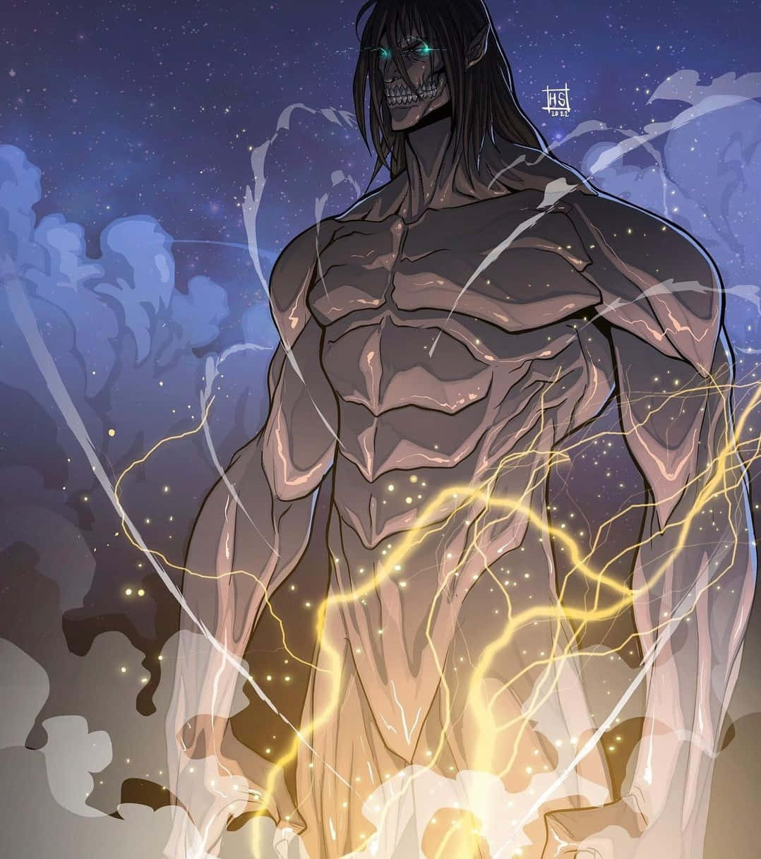 Founding Titan, glowing eyes, crackling lightning, SD Phone Wallpaper