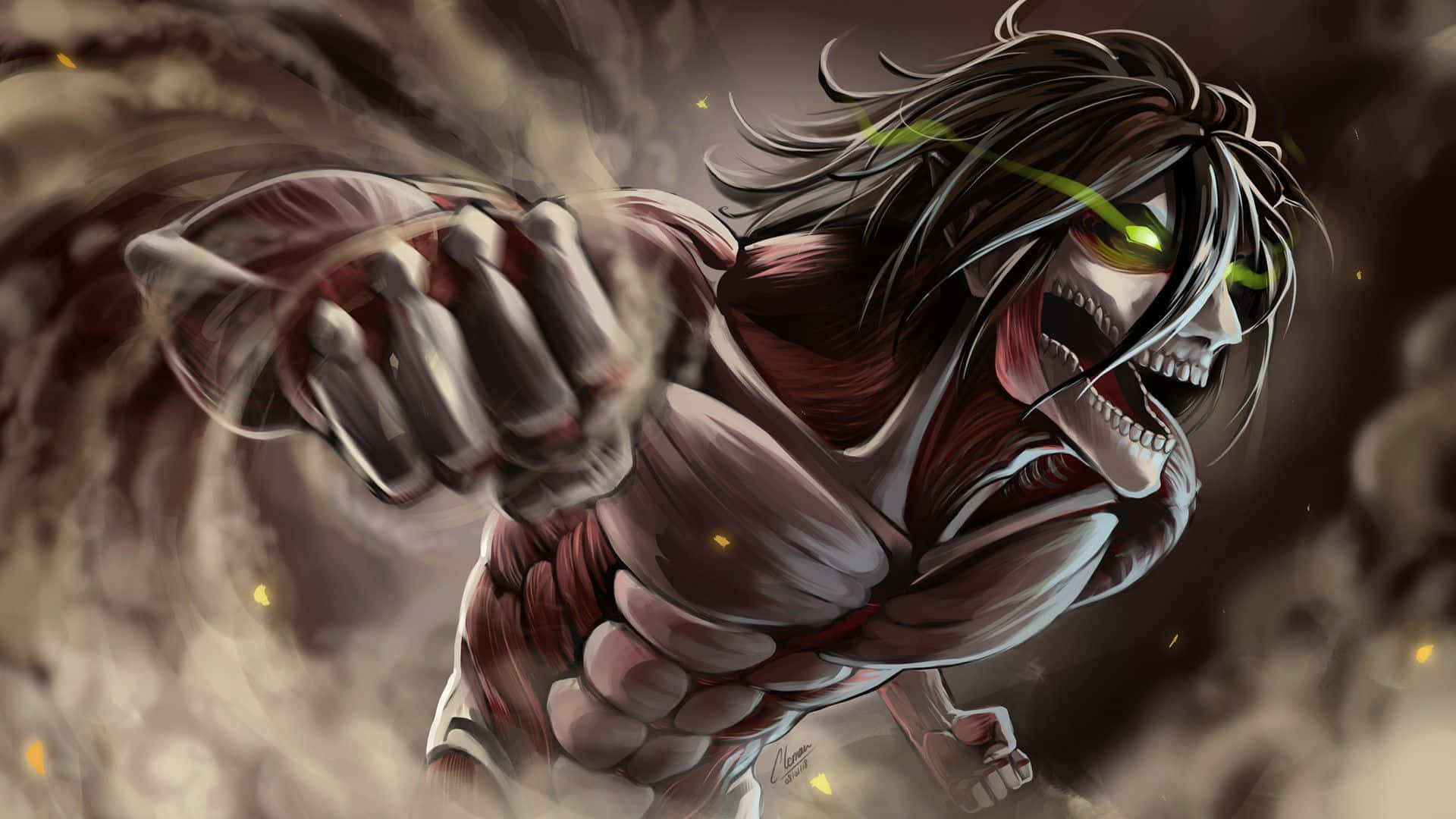 Founding Titan, glowing green eyes, muscular body, Full HD Desktop Wallpaper