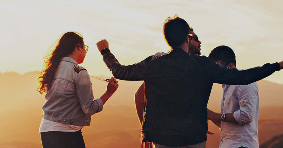Four Young People, mountain, sunset, SD Desktop Wallpaper