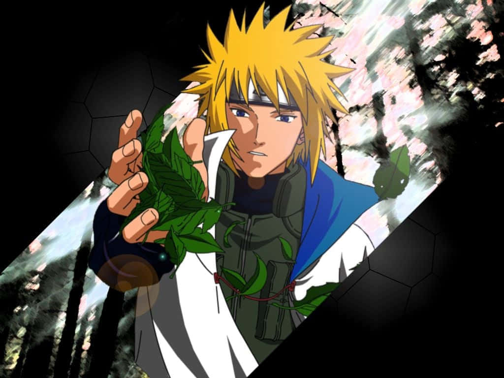 Fourth Hokage, spiky blonde hair, green leaves, SD Desktop Wallpaper