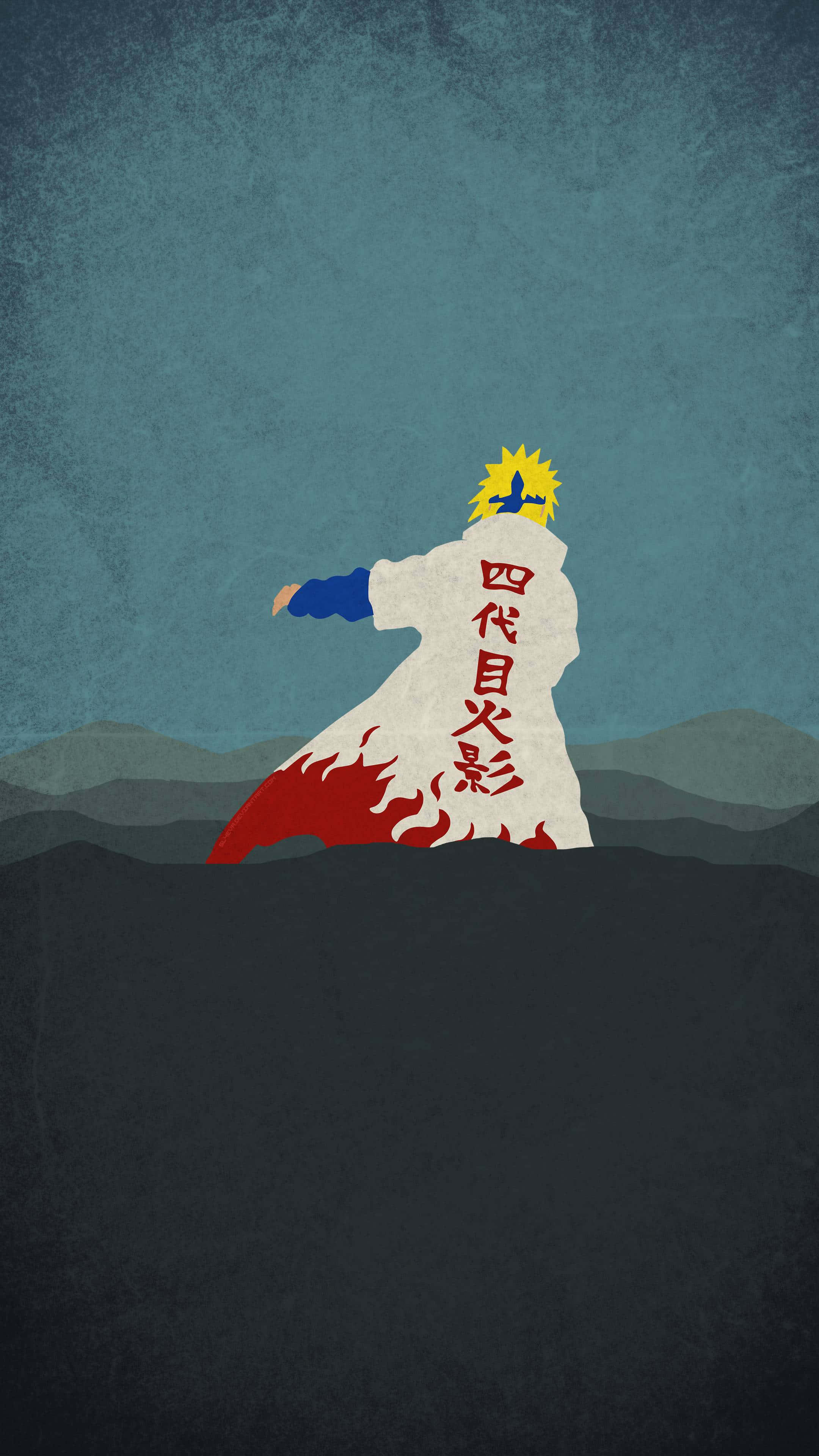 Fourth Hokage, spiky yellow hair, red flame patterns, 4K Phone Wallpaper