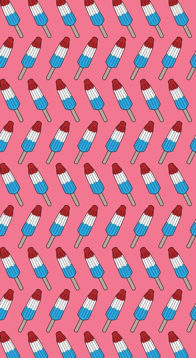 patriotic popsicle pattern, red white and blue striped popsicles, vibrant pink background, SD Phone Wallpaper