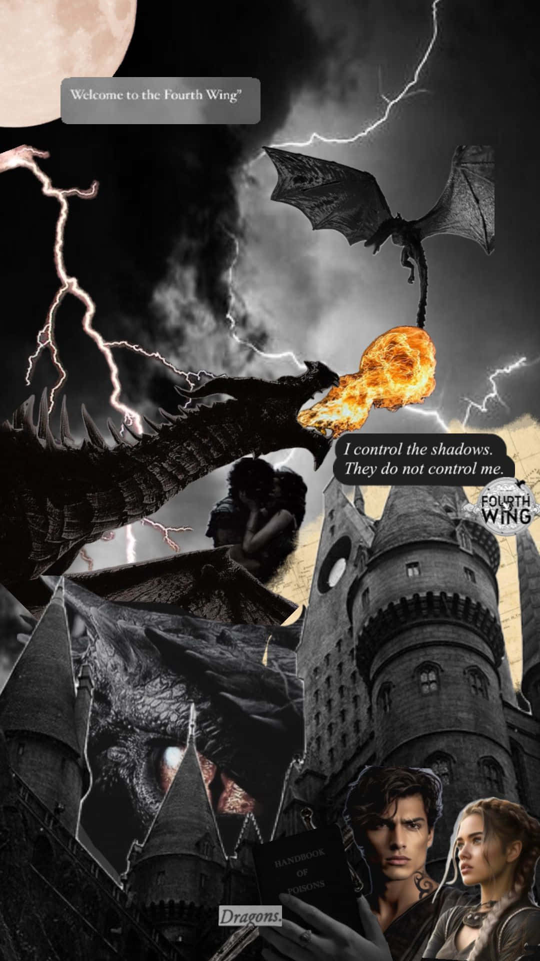 Fourth Wing, fiery dragon, lightning, Full HD Phone Wallpaper