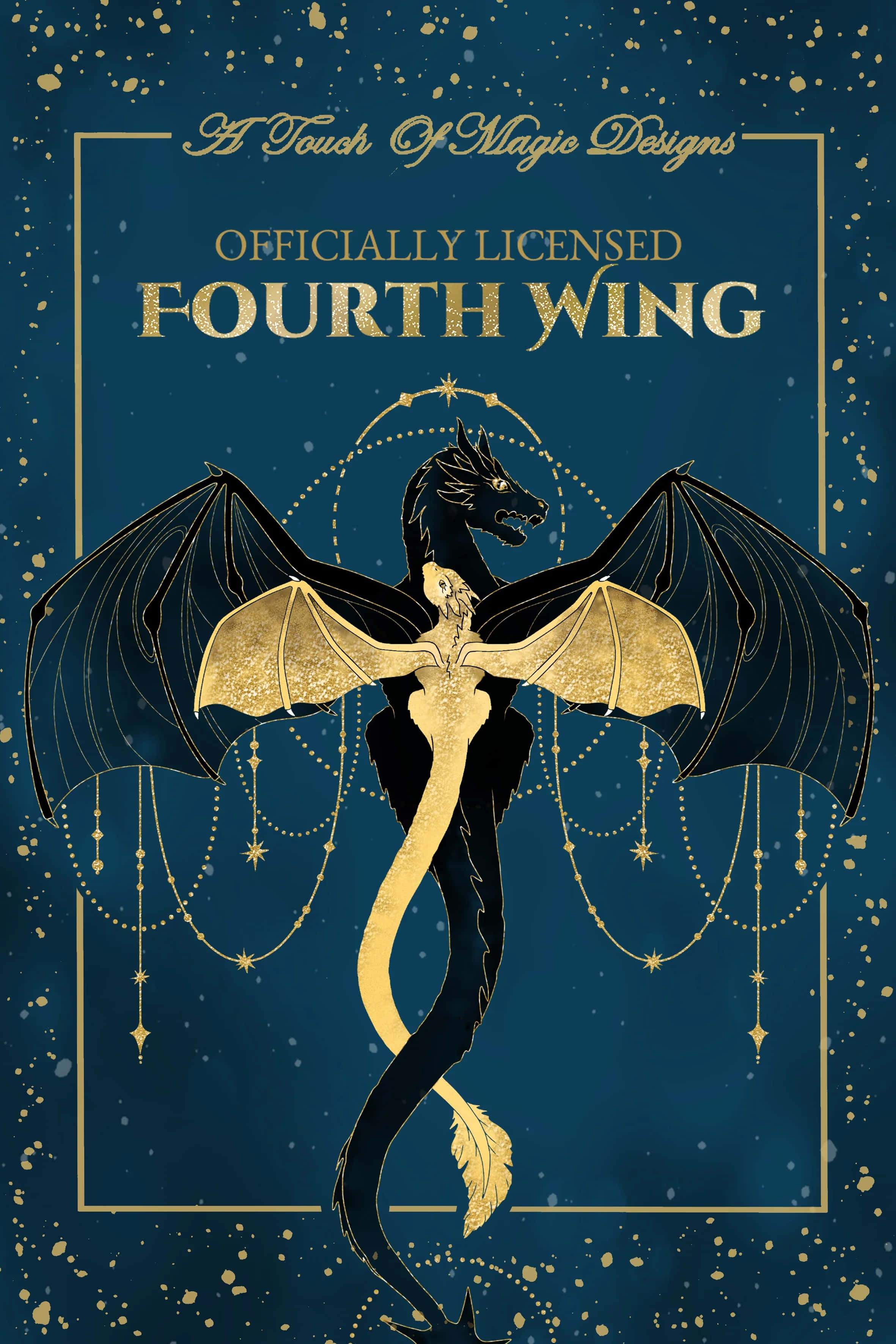 Fourth Wing, golden-winged dragon, black body, 2K Phone Wallpaper