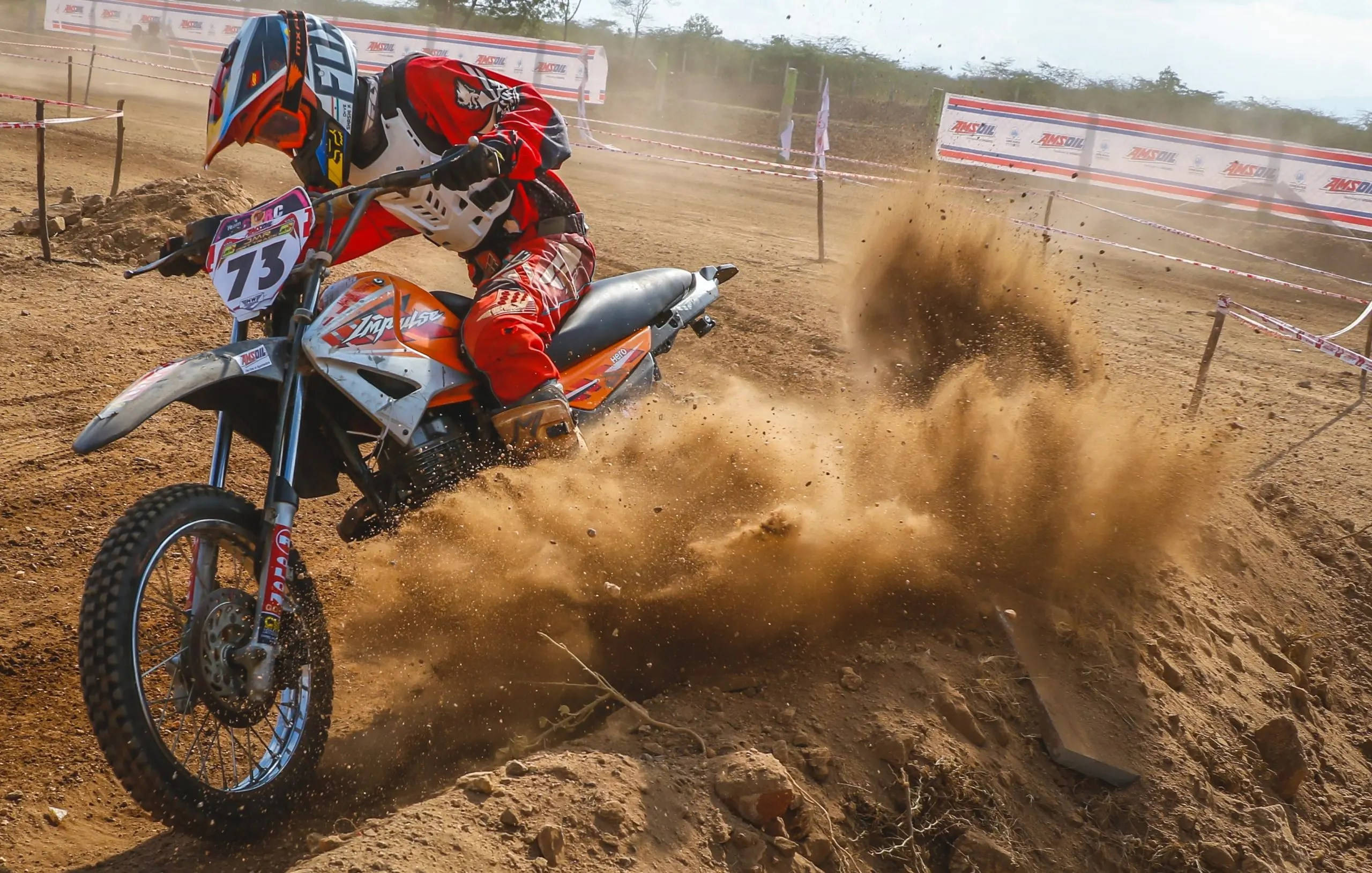 fox dirt bike, red gear, orange bike, 2K Desktop Wallpaper