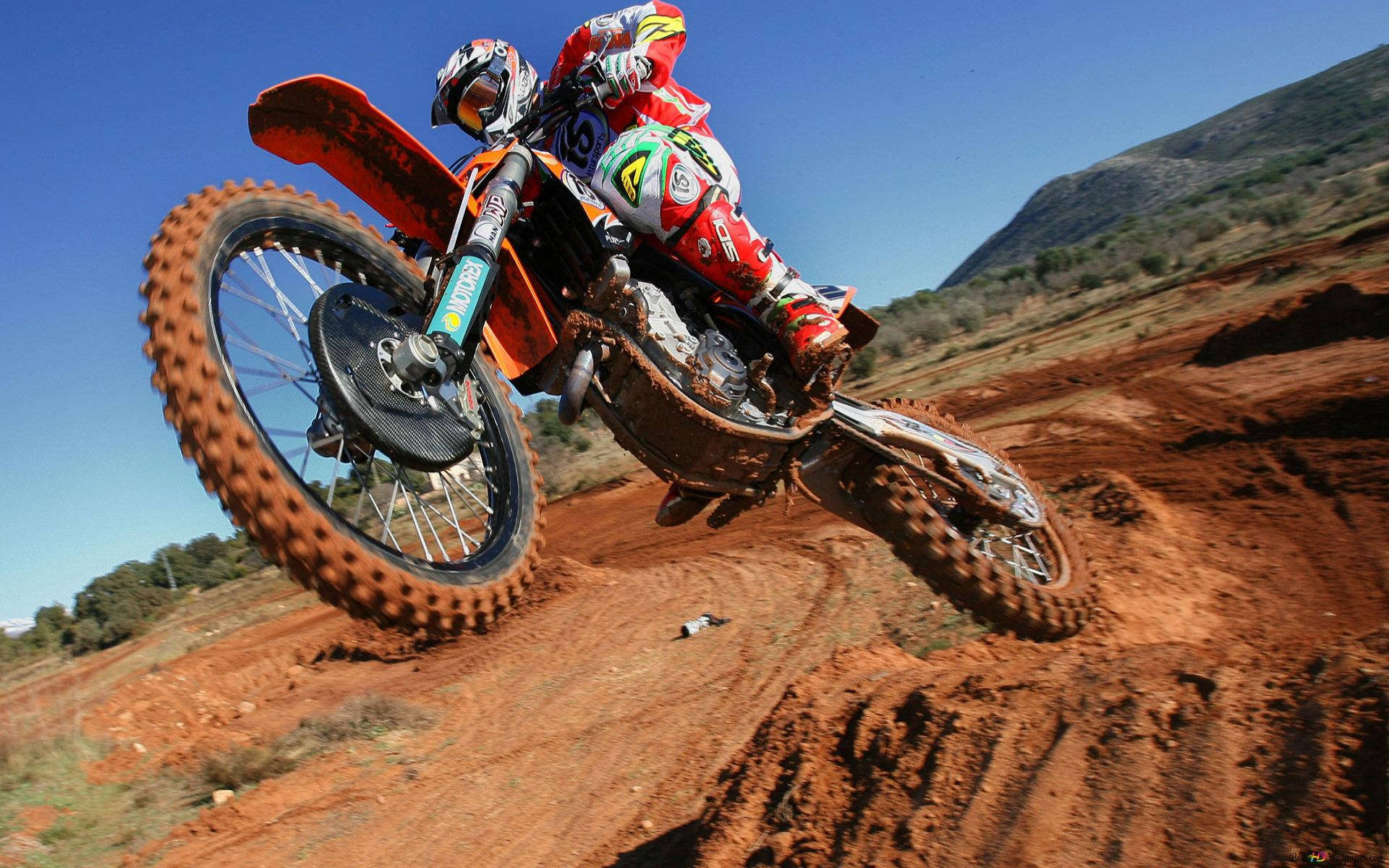 Fox Dirt Bike, red gear, orange bike, Full HD Desktop Wallpaper