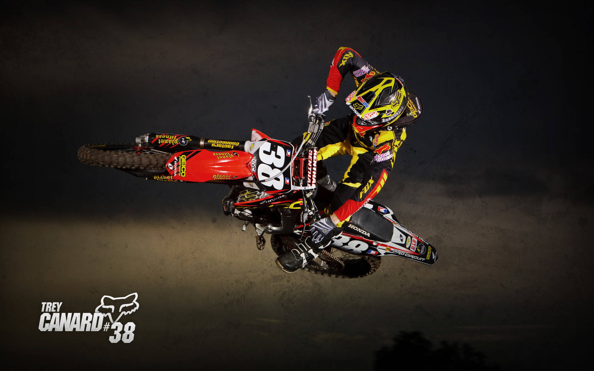 Fox dirt bike, motocross rider, red yellow and black gear, Full HD Desktop Wallpaper