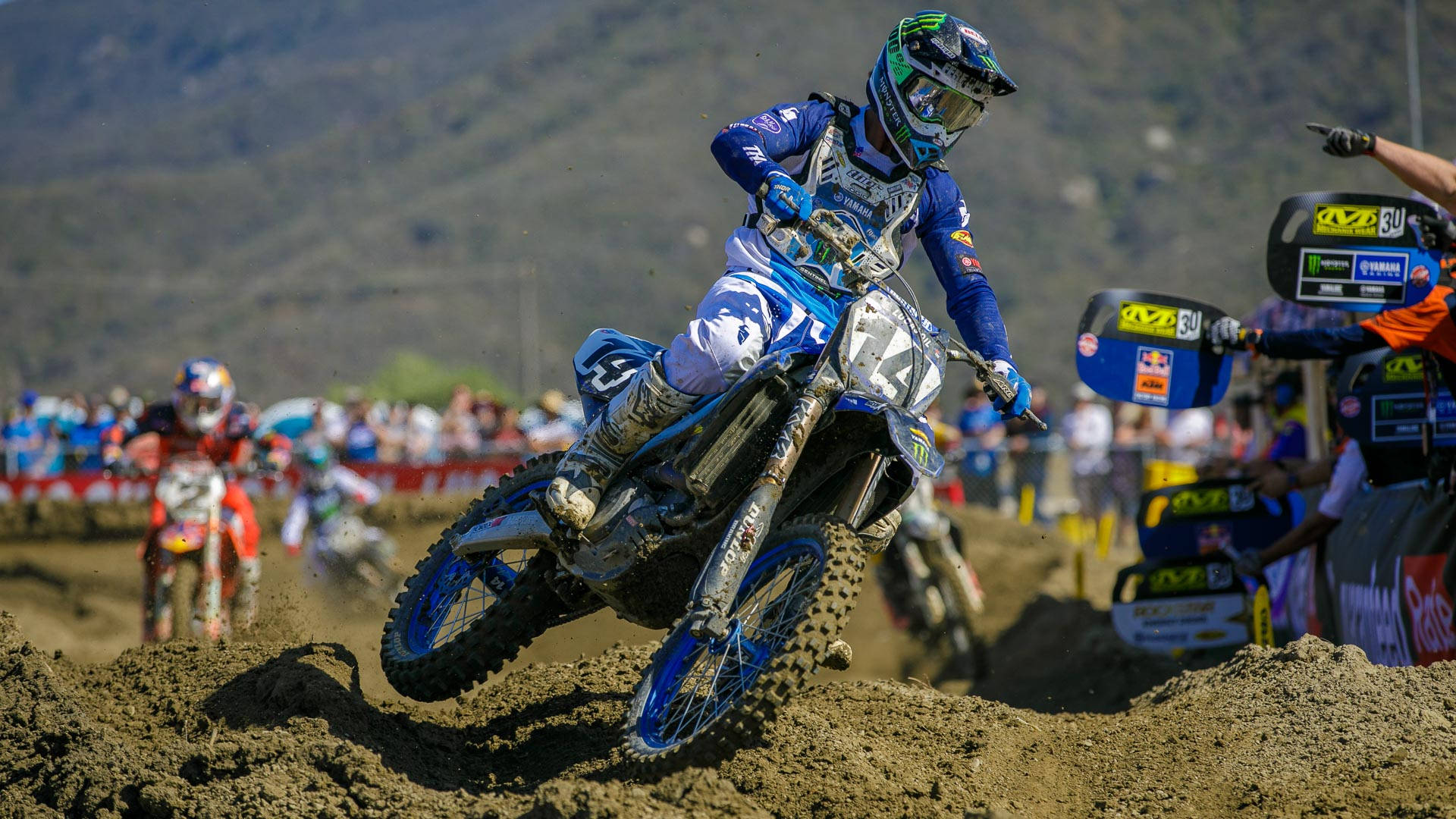 Fox Dirt Bike, motocross rider, blue gear, Full HD Desktop Wallpaper