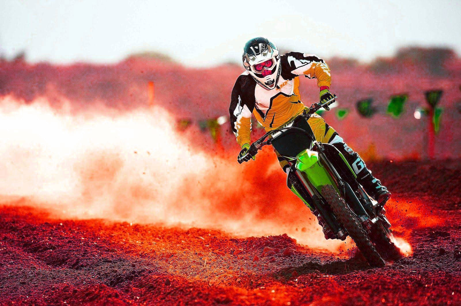 Fox Dirt Bike, dirt track, red dust, HD Desktop Wallpaper