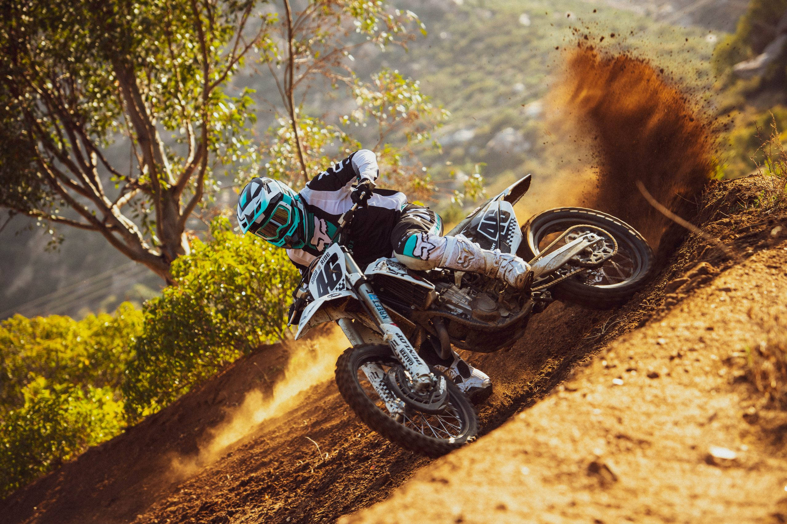 Fox Dirt Bike, dirt track, dirt trail, 2K Desktop Wallpaper