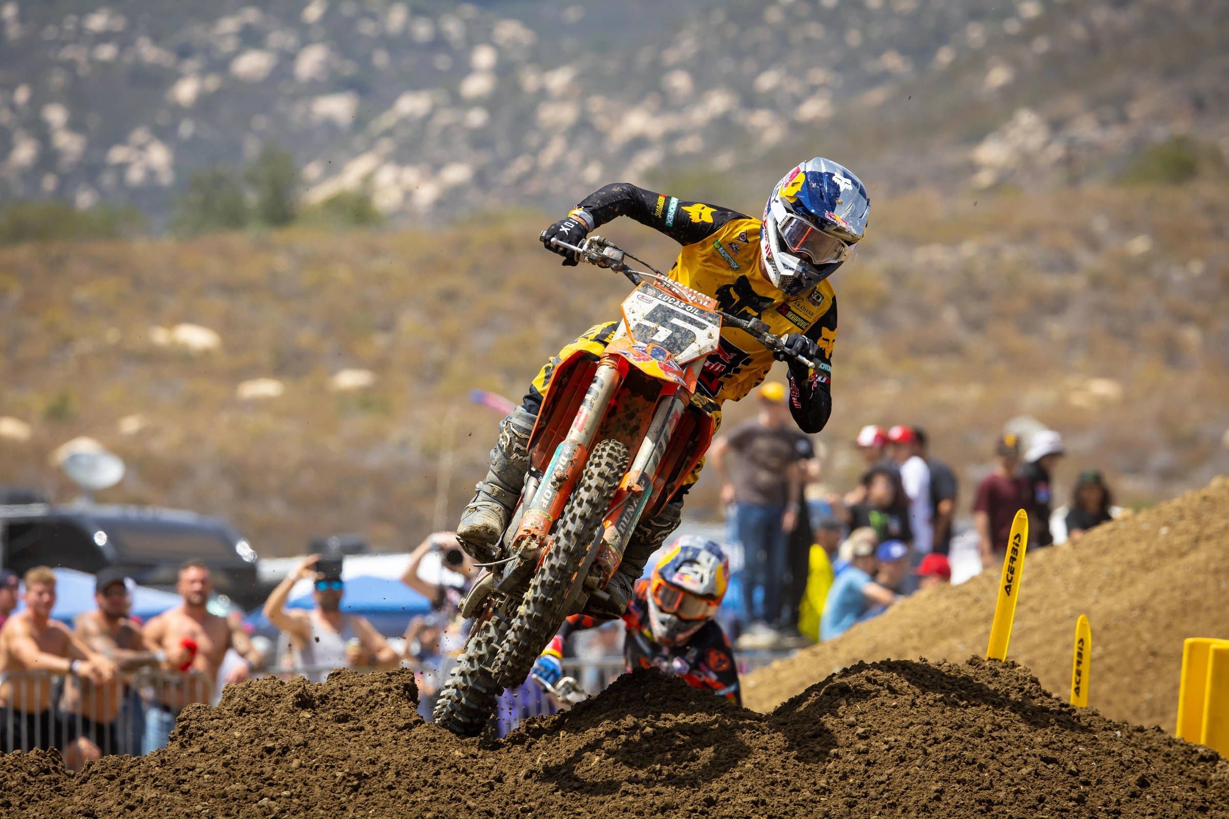 Fox Dirt Bike, motocross rider, yellow gear, Full HD Desktop Wallpaper
