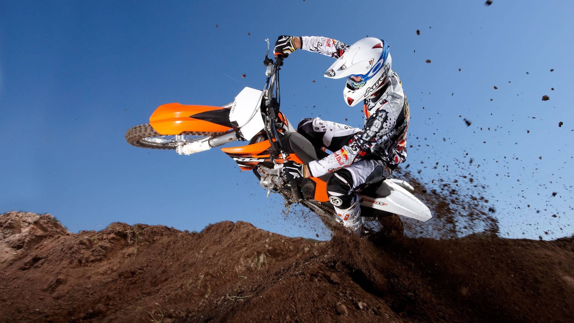 fox dirt bike, orange bike, dirt jump, Full HD Desktop Wallpaper