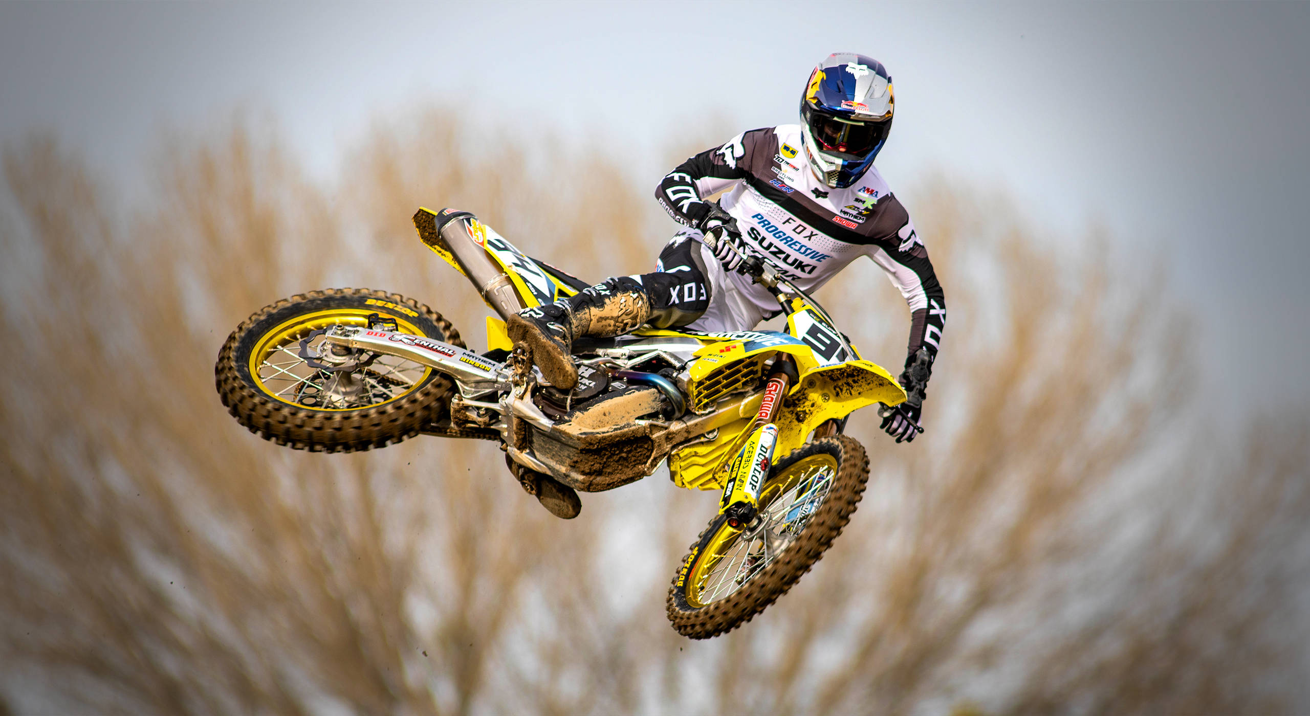 Fox Dirt Bike, yellow dirt bike, motocross rider, 2K Desktop Wallpaper