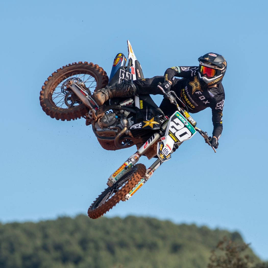 dirt bike, motocross rider, clear blue sky, SD Desktop Wallpaper