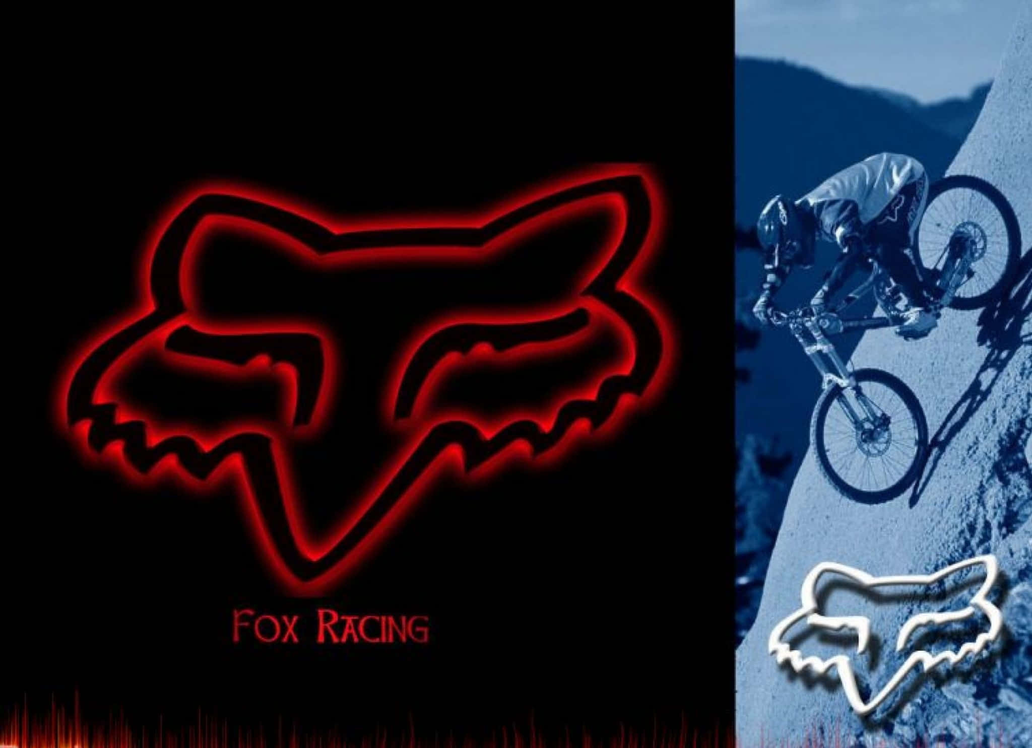 Fox Racing, glowing red Fox Racing logo, mountain biker, Full HD Desktop Wallpaper