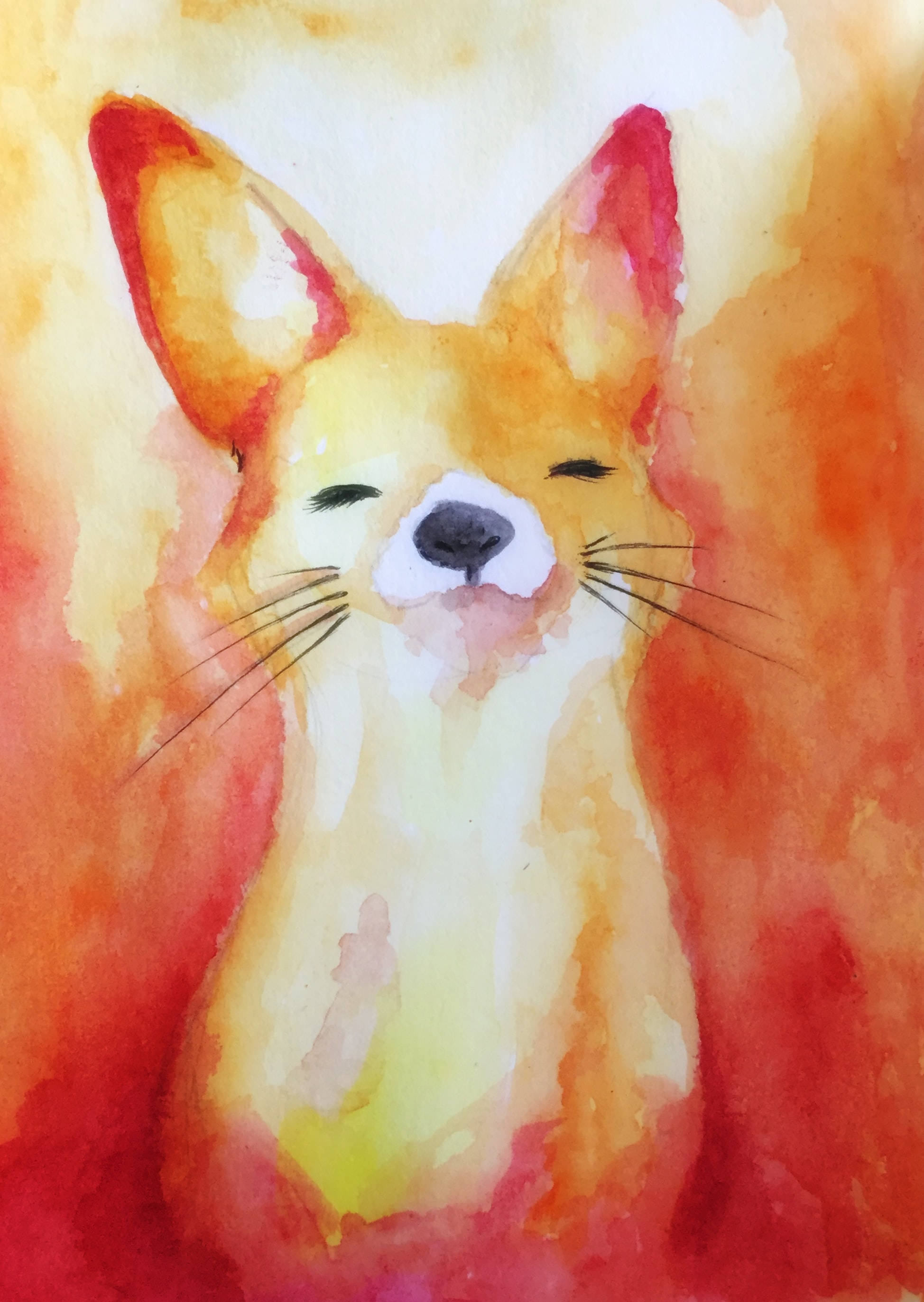 fox, watercolor painting, orange, 2K Phone Wallpaper