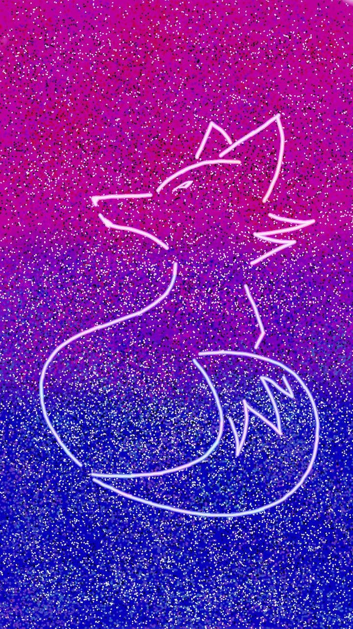 bisexual fox, glowing white outline, glittering magenta to blue gradient background, HD Phone Wallpaper
