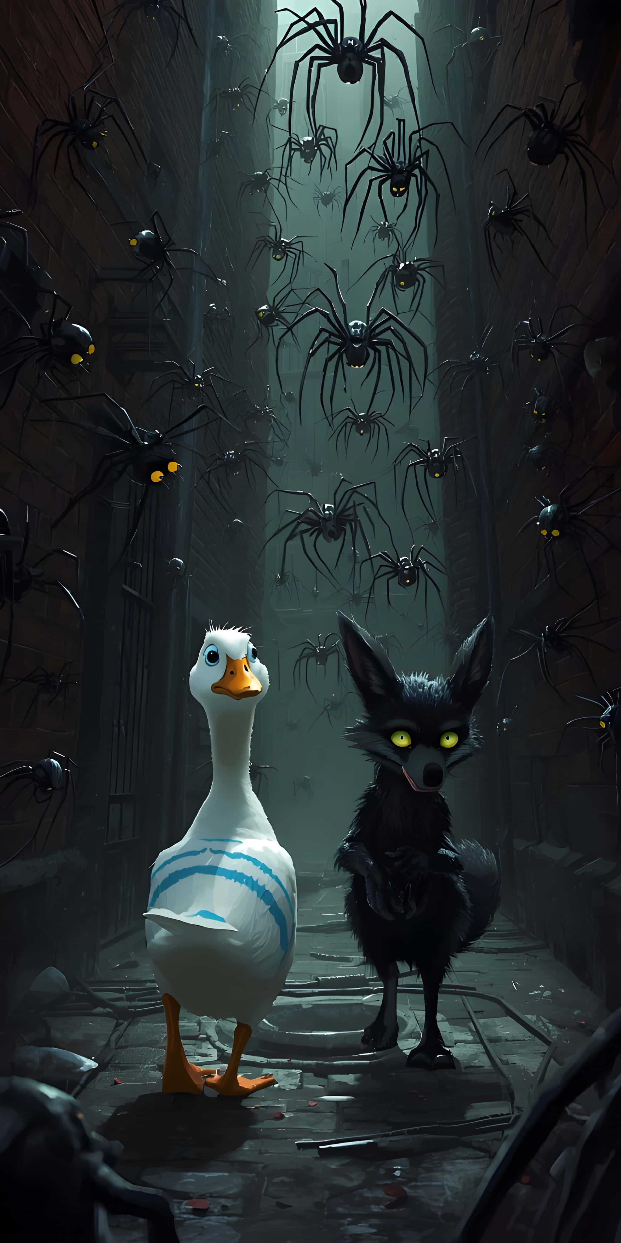 duck, fox, spider alley, 4K Phone Wallpaper