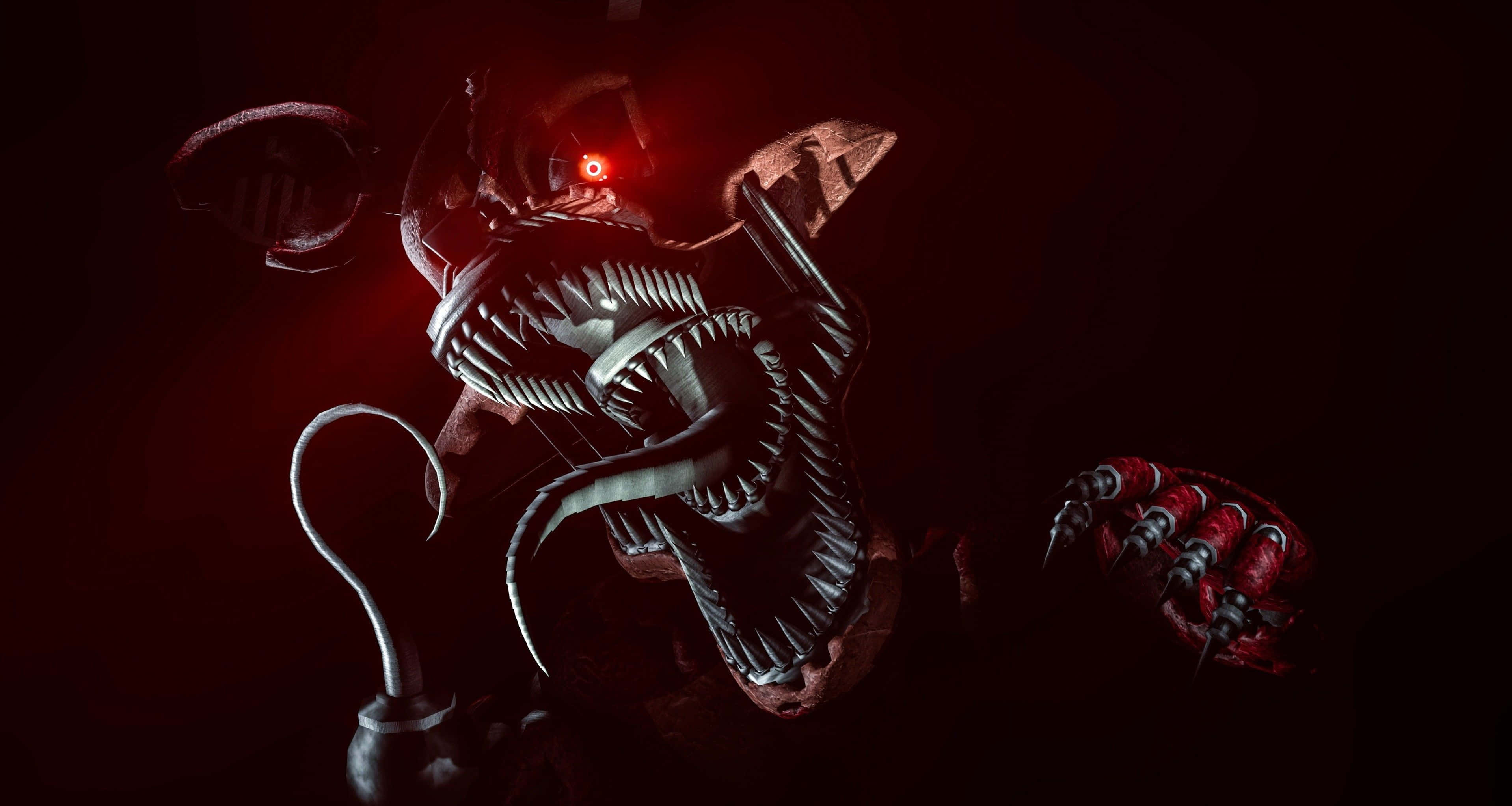 Foxy The Pirate, glowing red eyes, sharp teeth, 2K Desktop Wallpaper