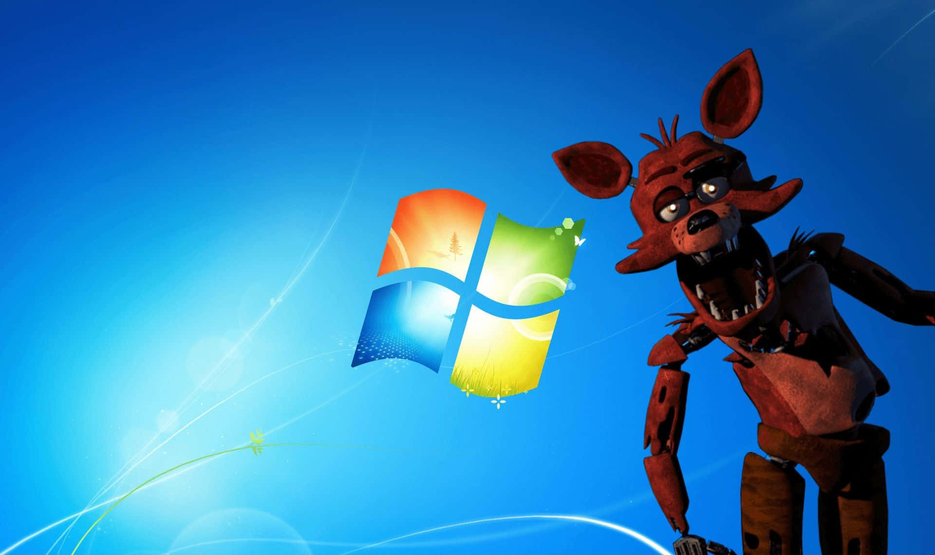 Foxy The Pirate, animatronic fox, vibrant Windows logo, Full HD Desktop Wallpaper