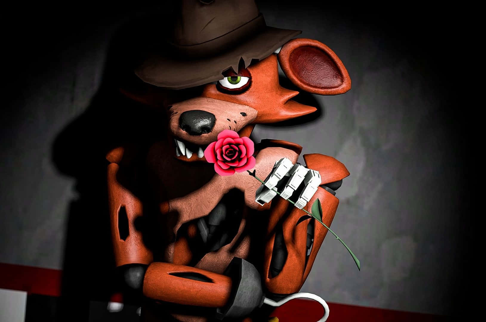 Foxy The Pirate, brown hat, red rose, HD Desktop Wallpaper