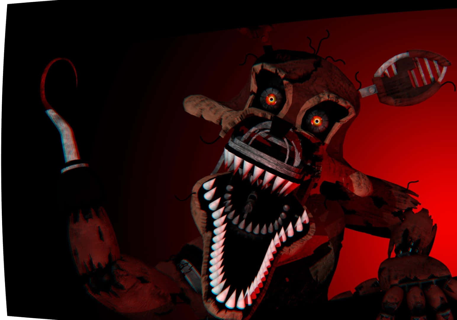 Foxy The Pirate, glowing orange eyes, sharp teeth, HD Desktop Wallpaper