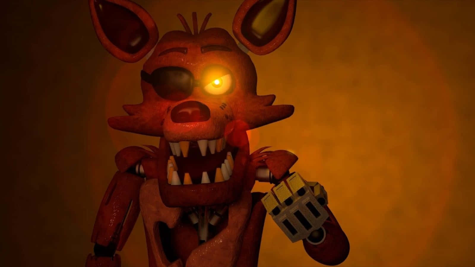 Foxy The Pirate, red animatronic fox, glowing yellow eyes, HD Desktop Wallpaper