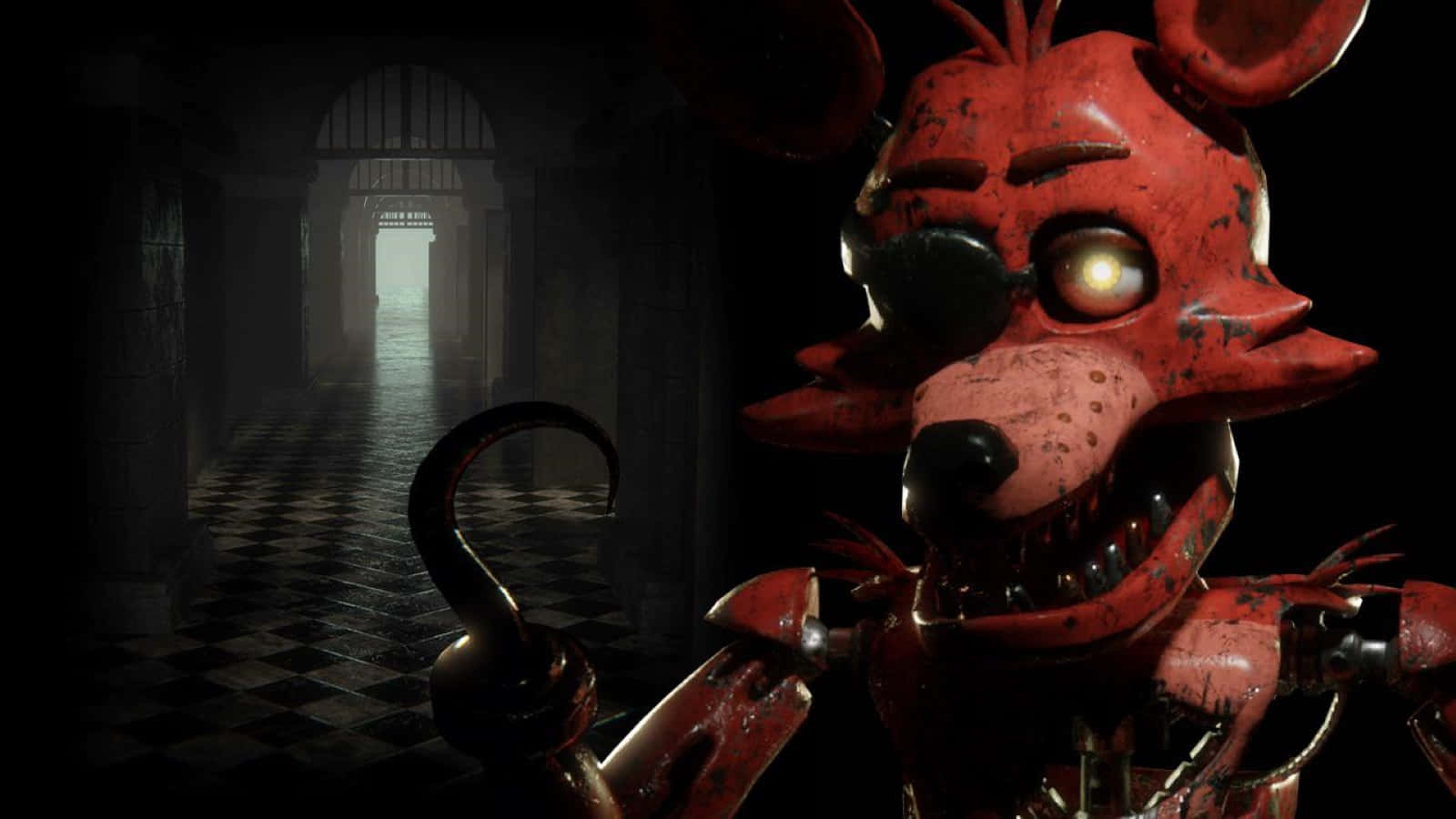 Foxy The Pirate, red animatronic fox, glowing eye, HD Desktop Wallpaper
