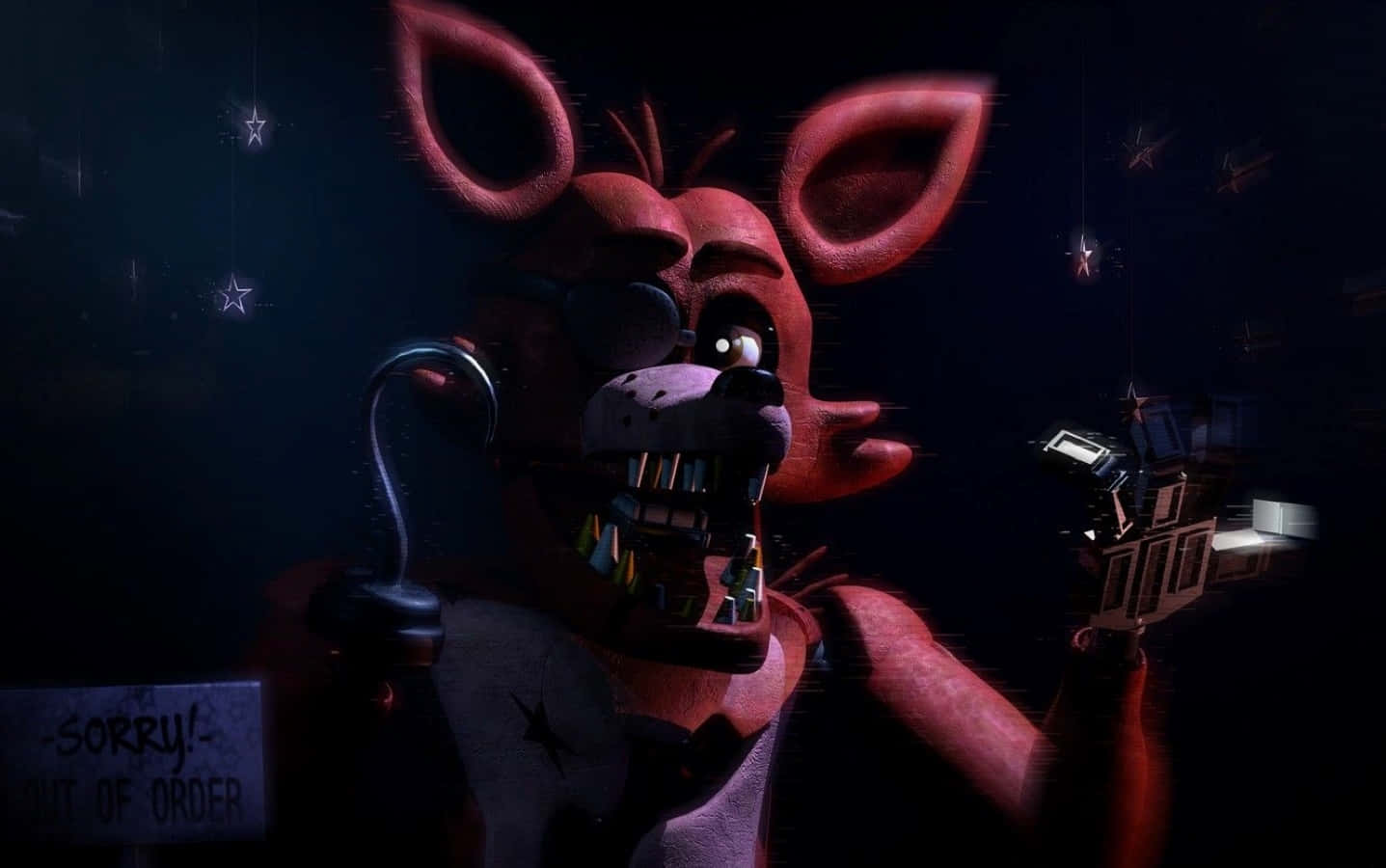 Foxy The Pirate, red animatronic fox, glowing eyes, HD Desktop Wallpaper