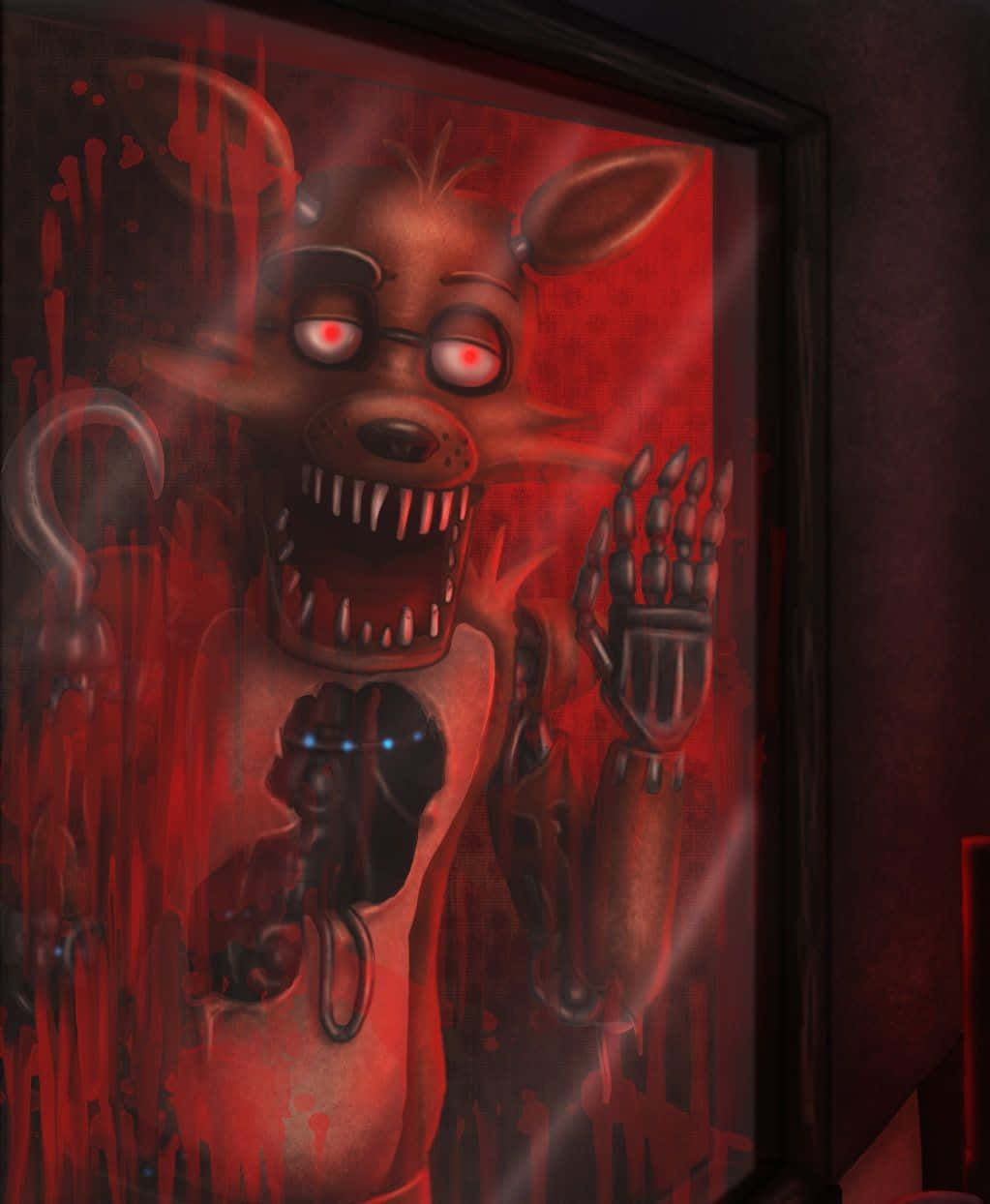 Foxy The Pirate, glowing red eyes, sharp teeth, SD Phone Wallpaper