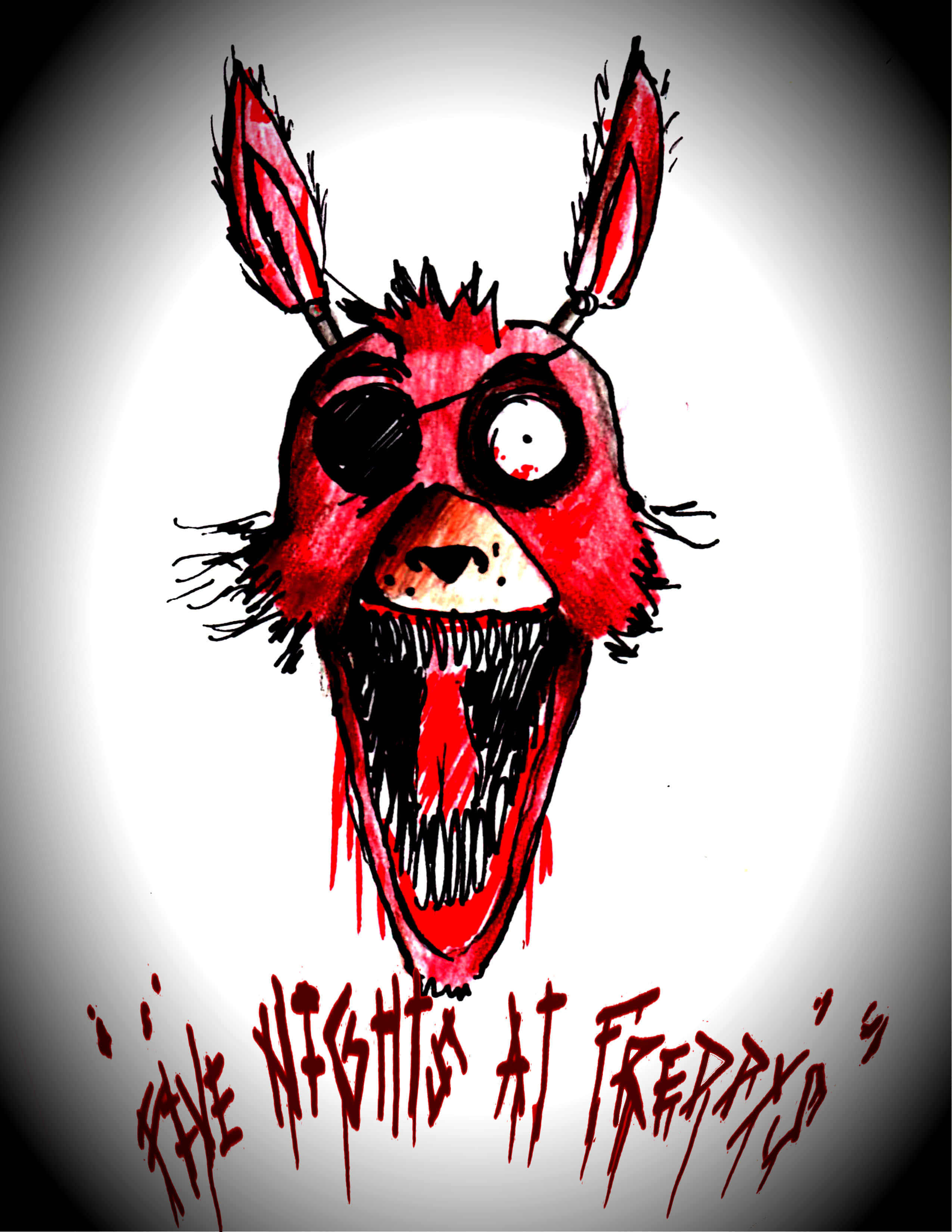 Foxy, red animatronic rabbit, bloodshot eyes, 2K Phone Wallpaper