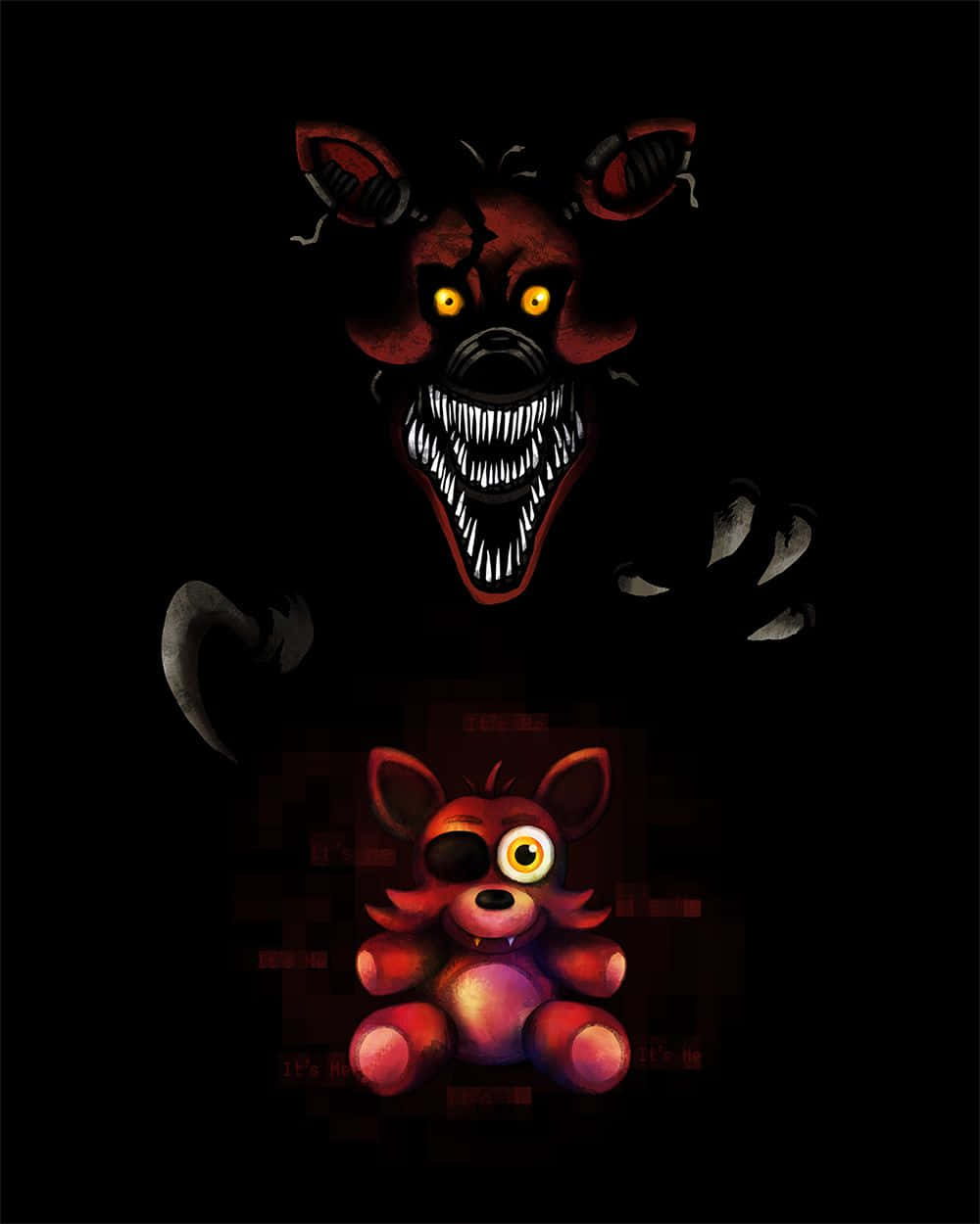 Foxy, red animatronic, glowing yellow eyes, SD Phone Wallpaper