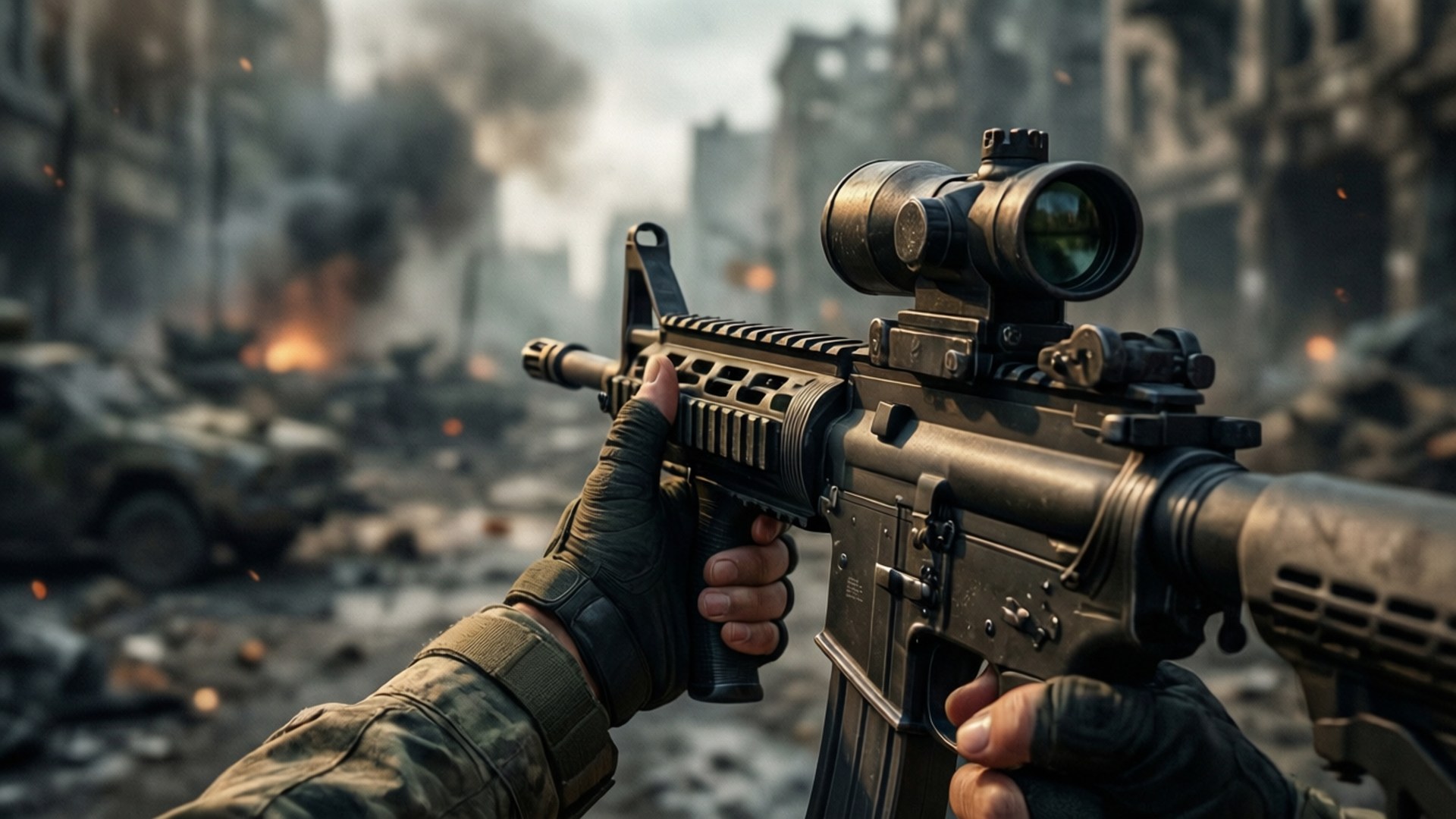 FPS, urban warzone, soldier, Full HD Desktop Wallpaper