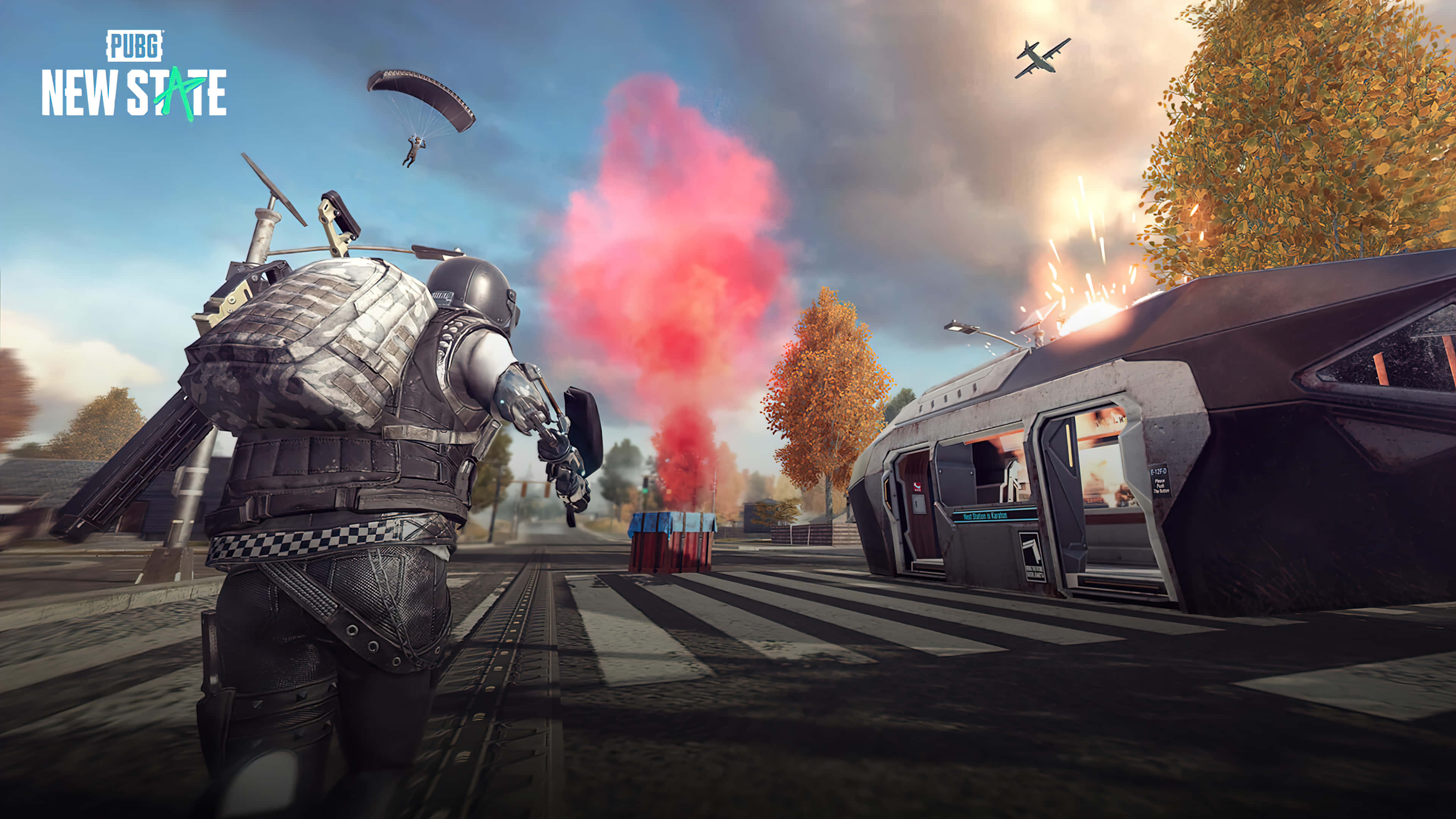 first-person shooter game, soldier in tactical gear, chaotic battlefield, 4K Desktop Wallpaper