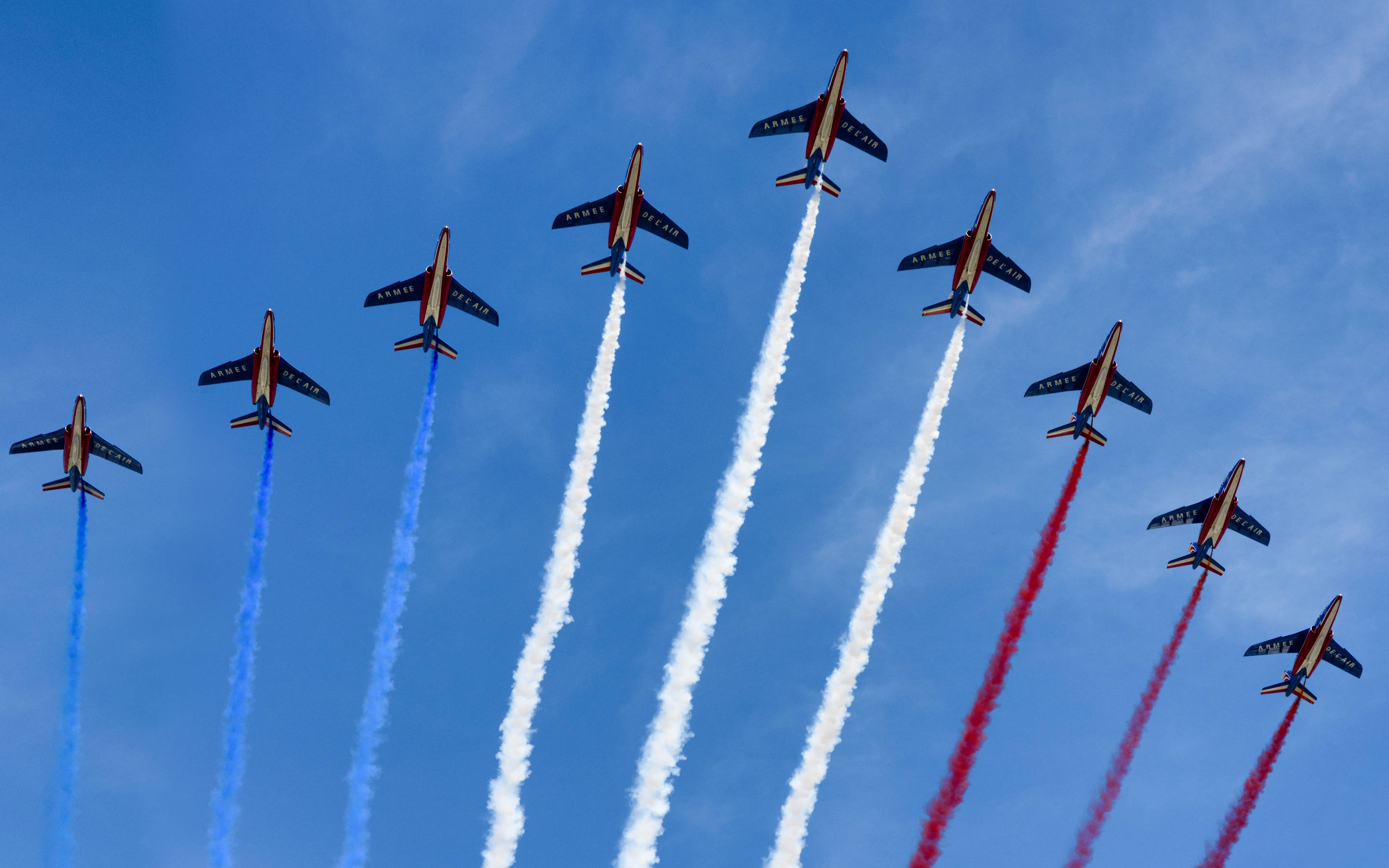 France flag, fighter jets, clear blue sky, 2K Desktop Wallpaper