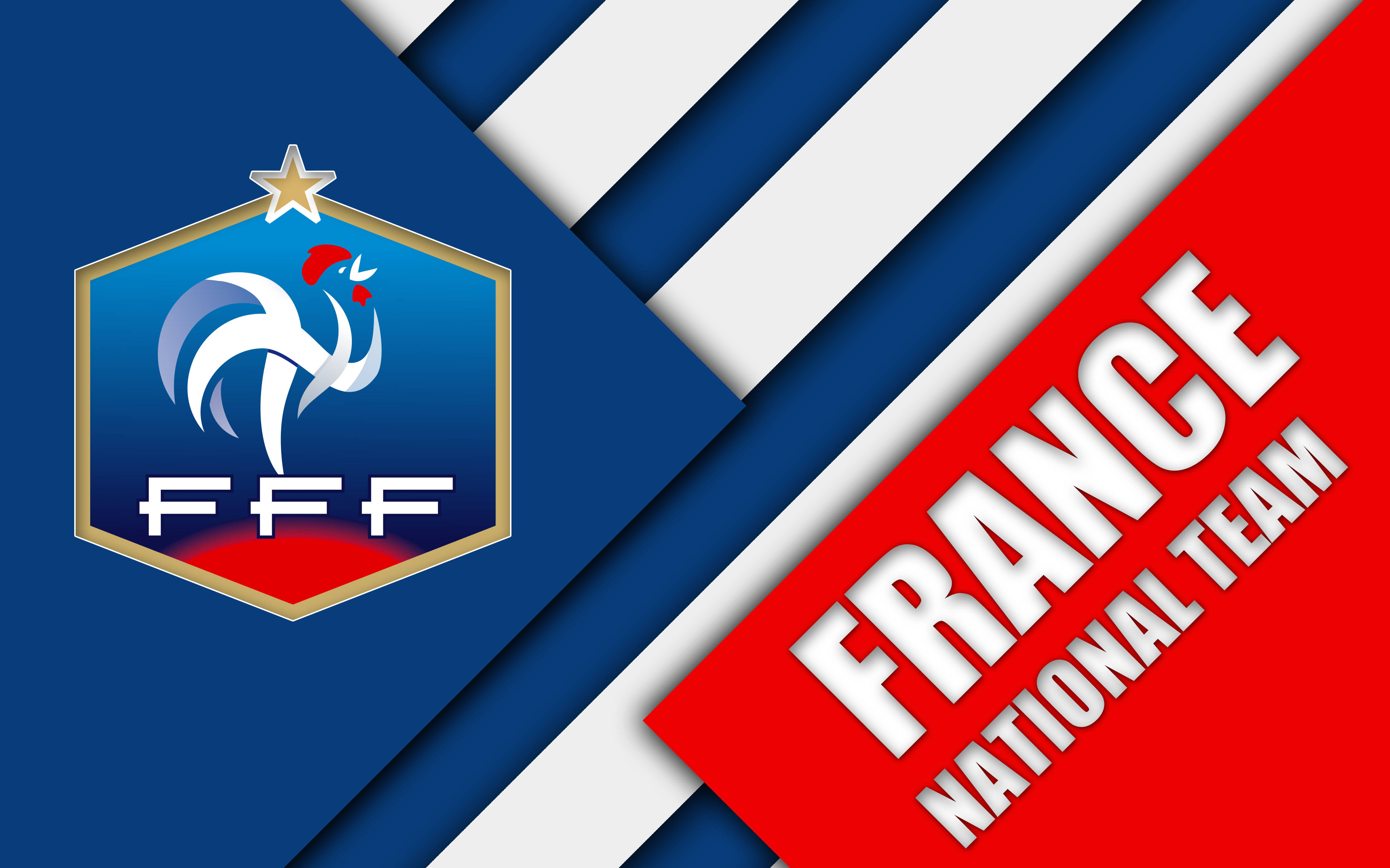 France National Football Team, rooster emblem, blue field, 4K Desktop Wallpaper
