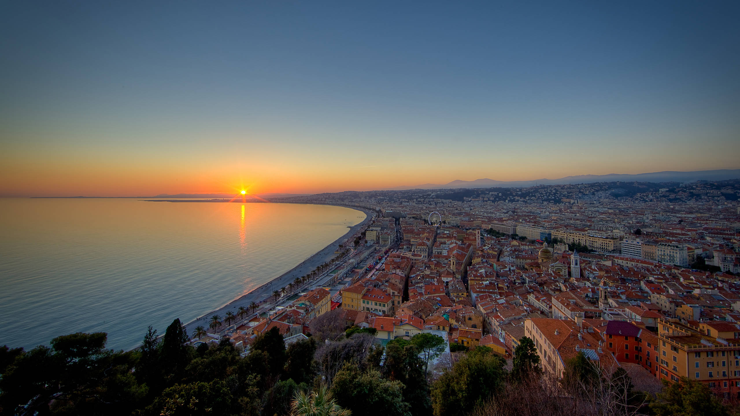 Nice, France, Sunset, 2K Desktop Wallpaper