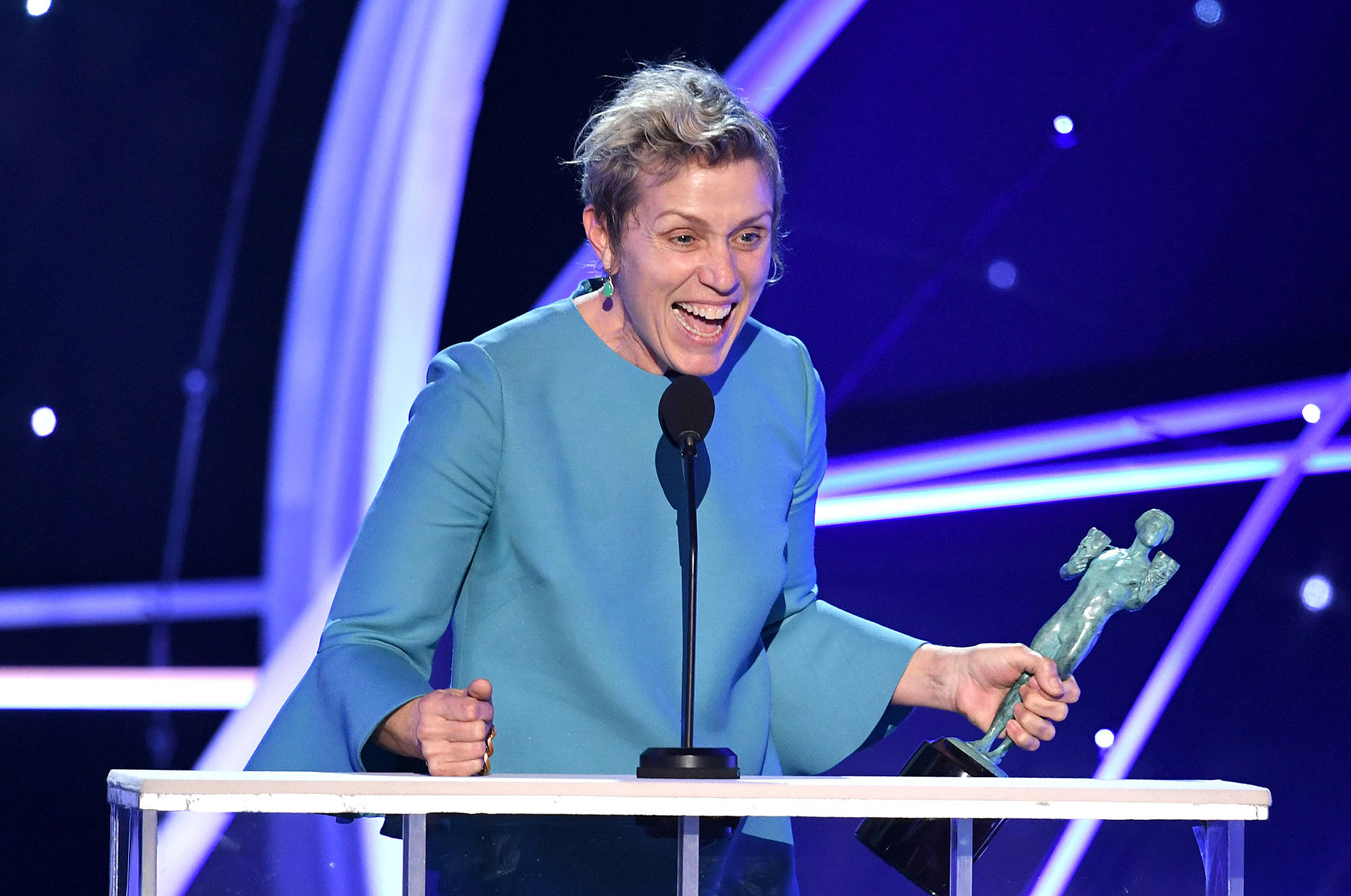 Frances McDormand, 24th Screen Actors Guild Awards, teal dress, Full HD Desktop Wallpaper