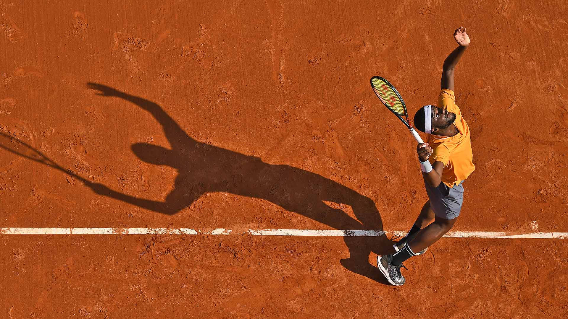 Frances Tiafoe, orange shirt, forehand, Full HD Desktop Wallpaper