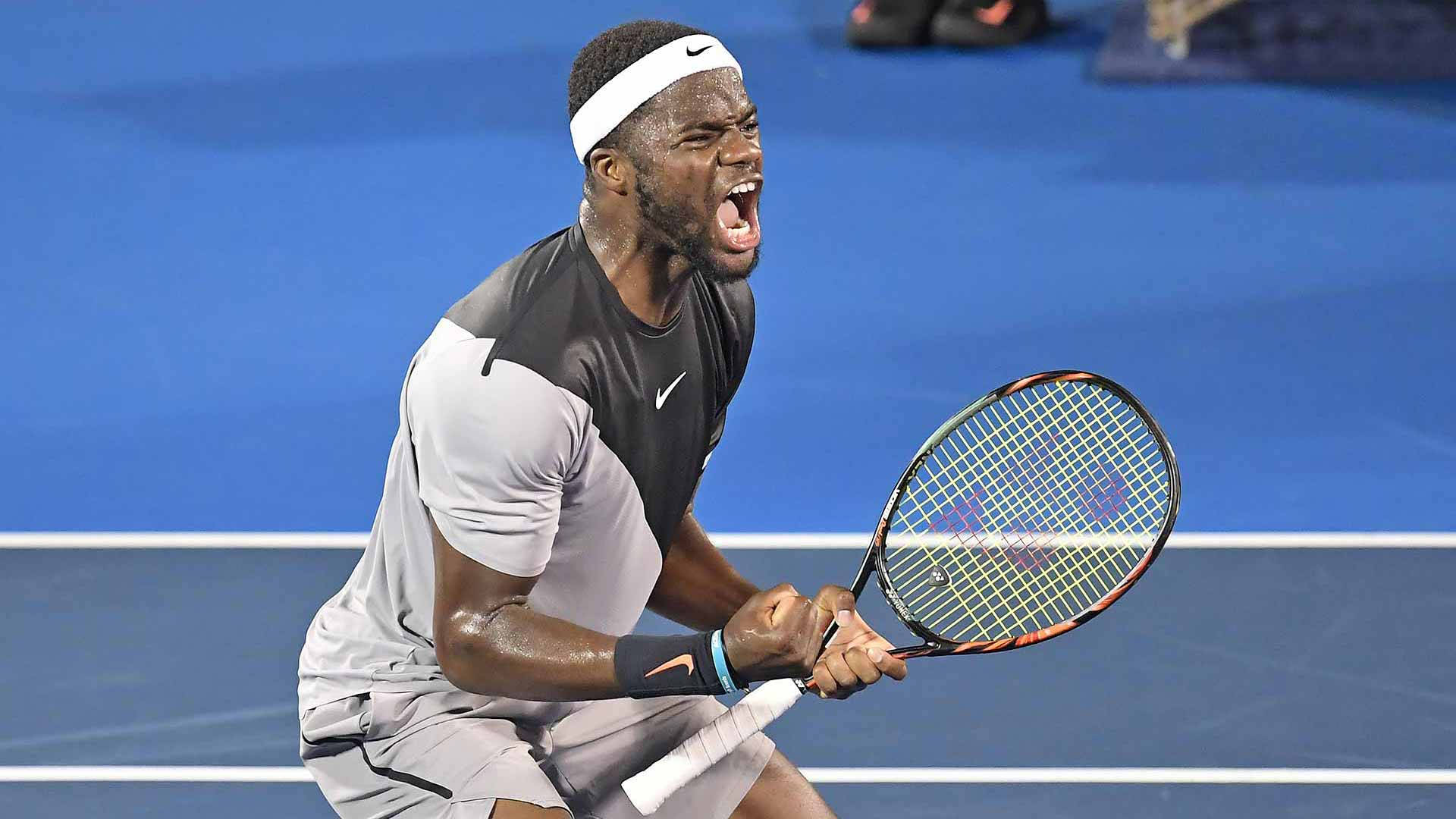 Frances Tiafoe, tennis shot, blue hard court, Full HD Desktop Wallpaper