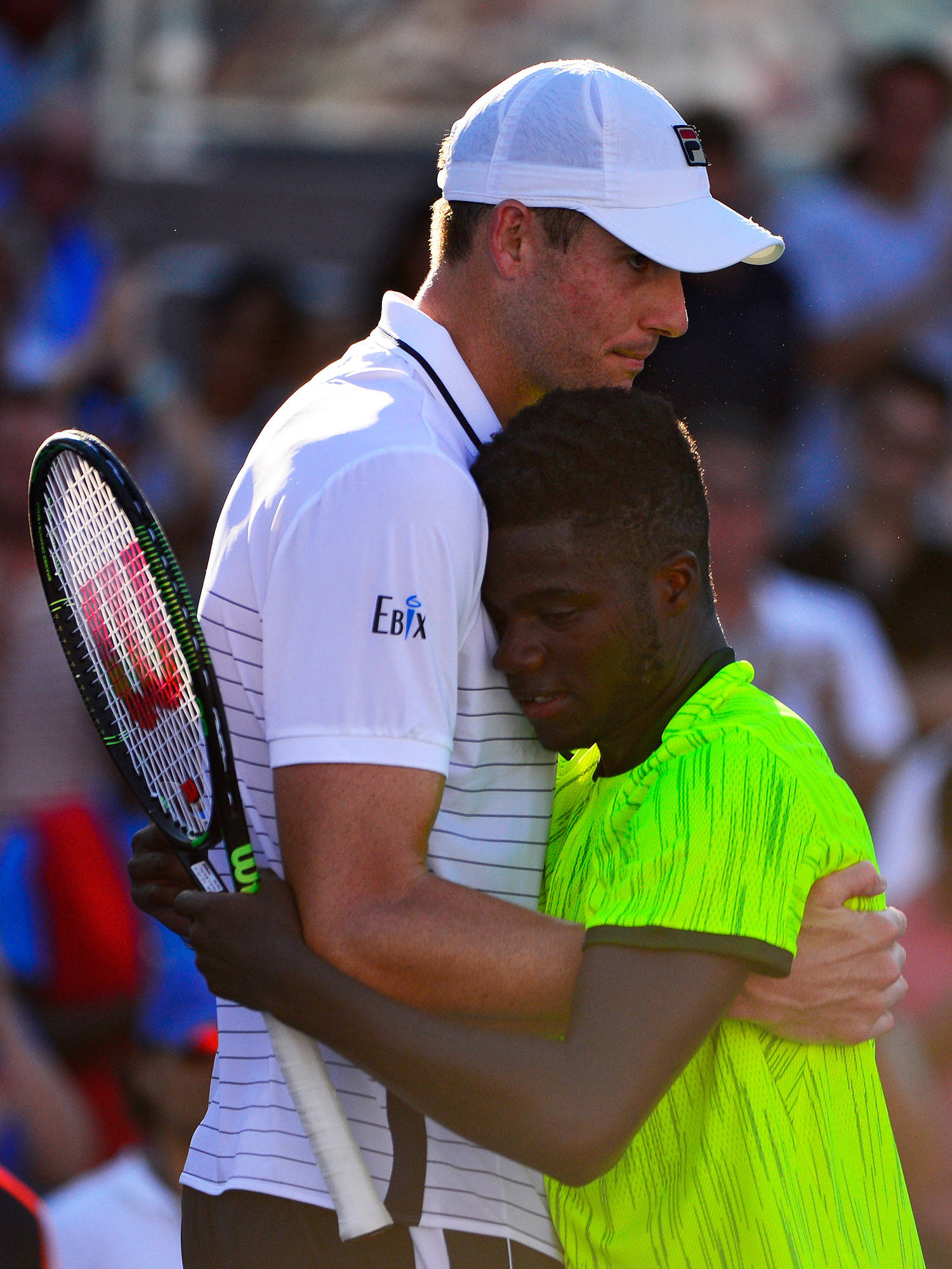 Frances Tiafoe, neon green shirt, sunlit court, Full HD Phone Wallpaper