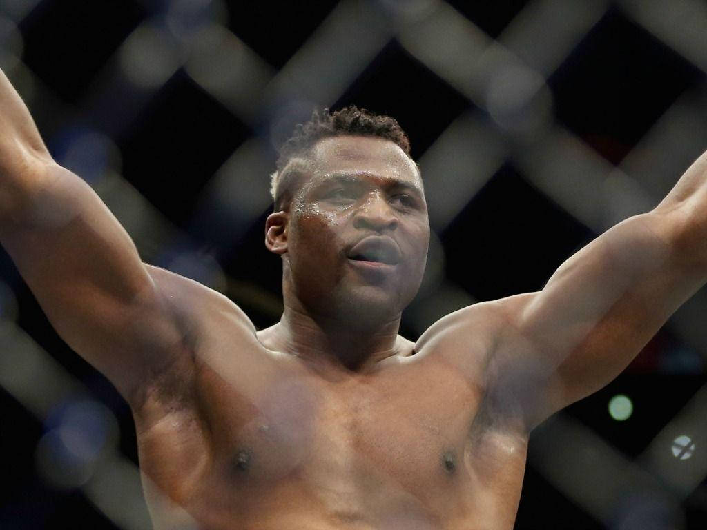 Francis Ngannou, octagon cage, dimly lit, SD Desktop Wallpaper
