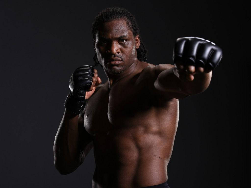 Francis Ngannou, black gloves, fists raised, SD Desktop Wallpaper