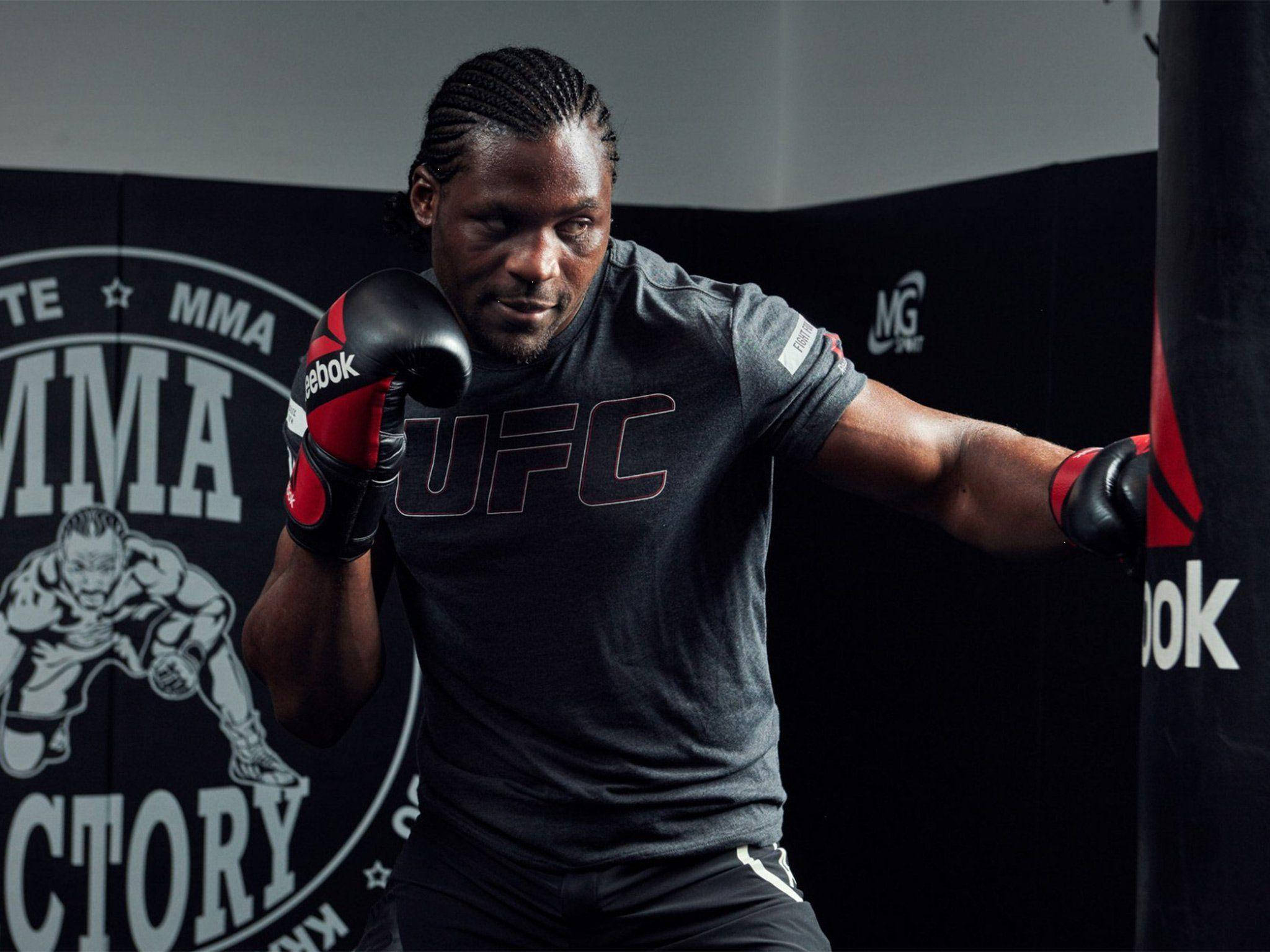 Francis Ngannou, UFC gear, heavy bag, Full HD Desktop Wallpaper