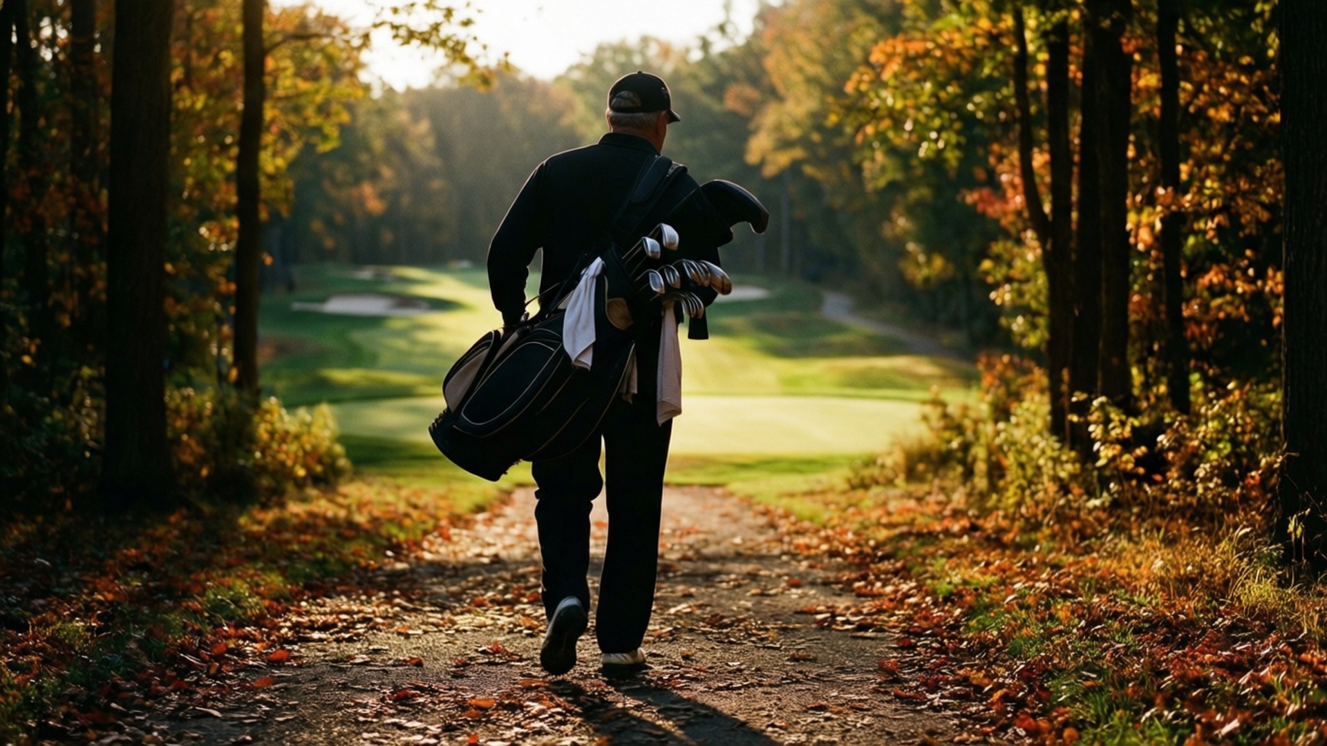 Frank Lickliter II, golf path, autumn leaves, Full HD Desktop Wallpaper