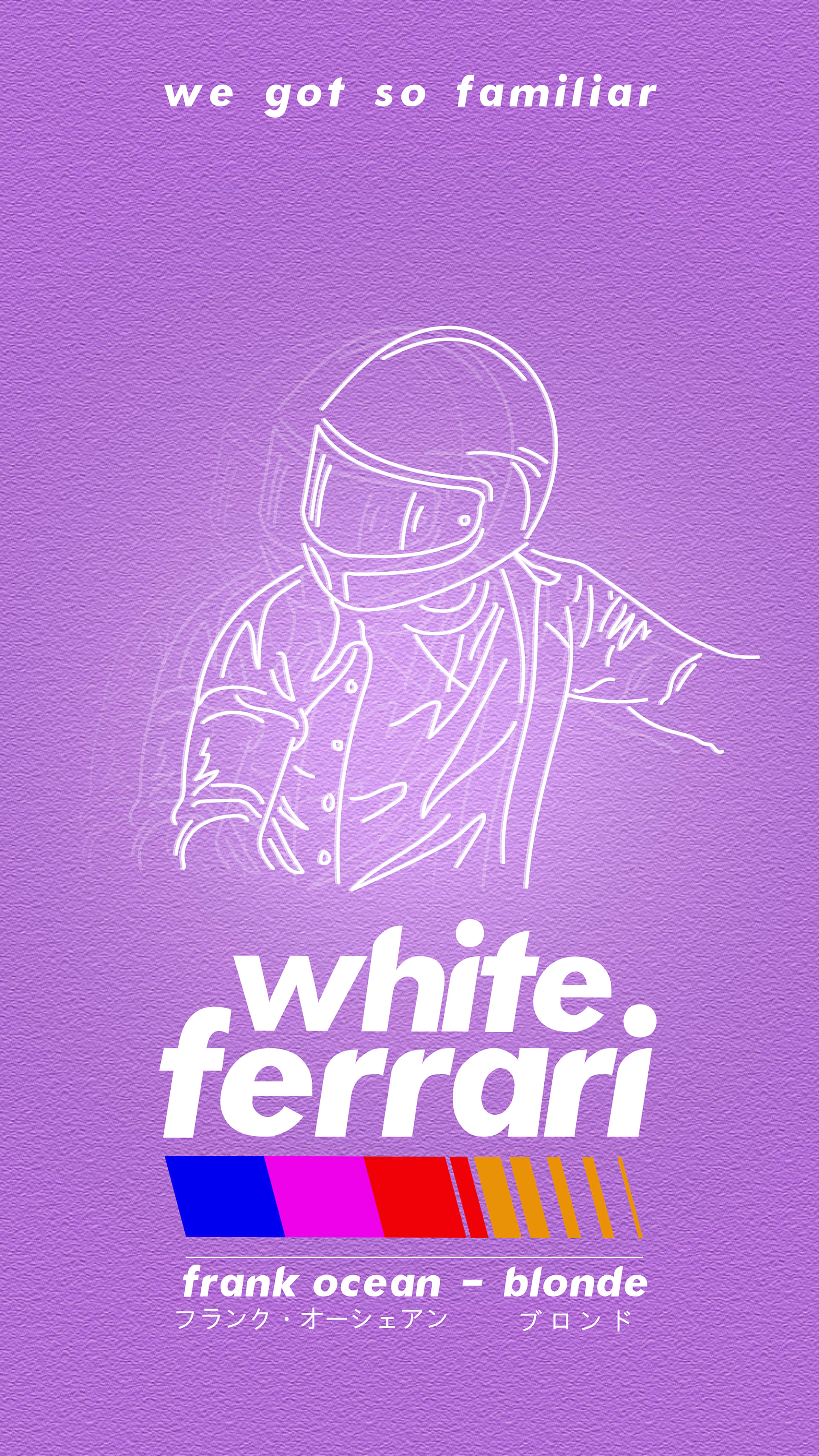 Frank Ocean Blonde, white line art sketch, helmeted figure, 2K Phone Wallpaper