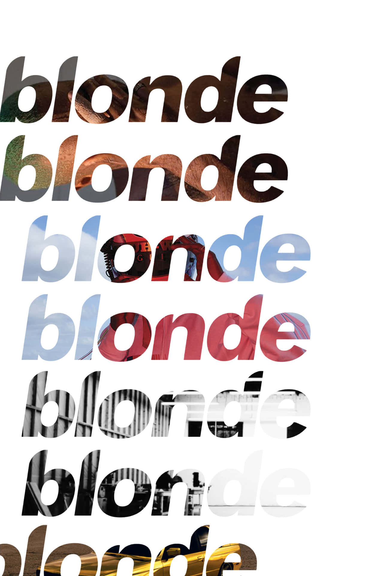 Frank Ocean Blonde, bold black letters, photographic scenes, Full HD Phone Wallpaper